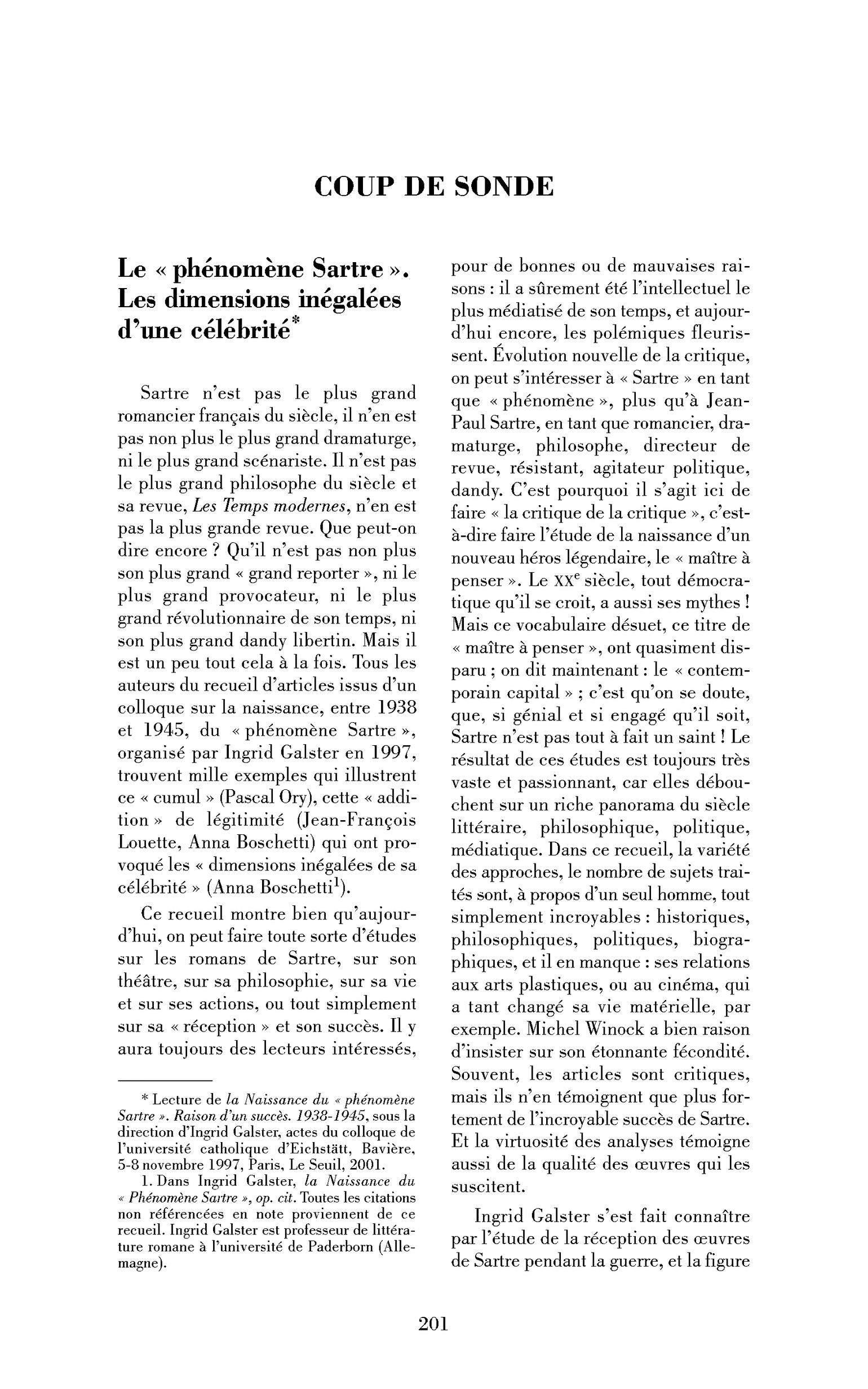 « Le »« phénomène Sartre« « . Les dimensions inégalées d’une célébrité« 