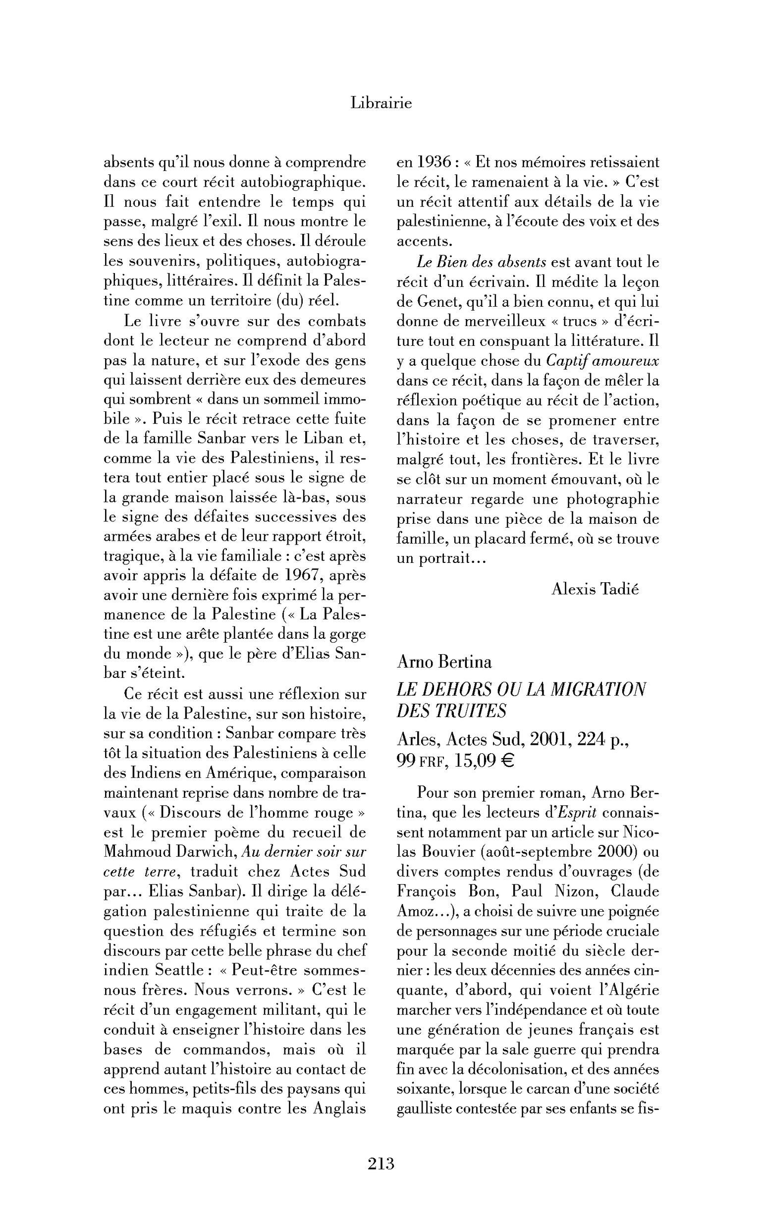 Arno Bertina : Le Dehors ou la migration des truites