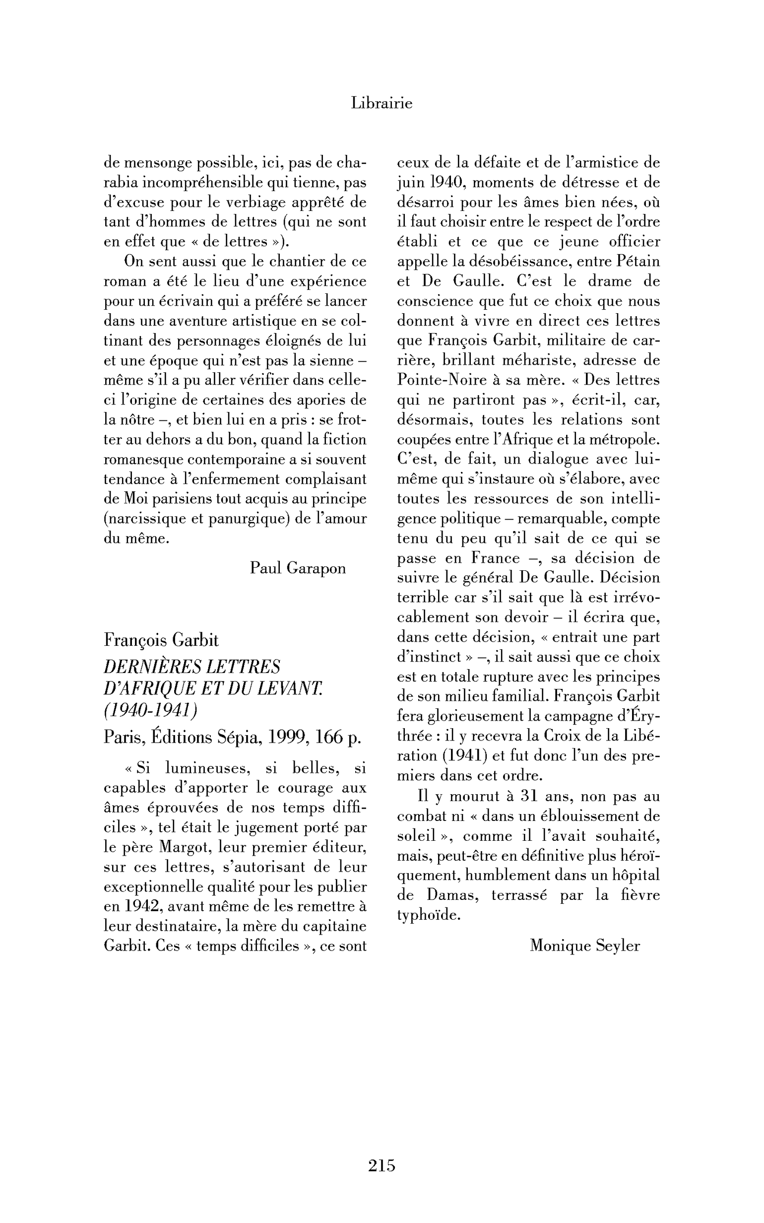François Garbit : Dernières lettres d’Afrique et du Levant. (1940-1941)