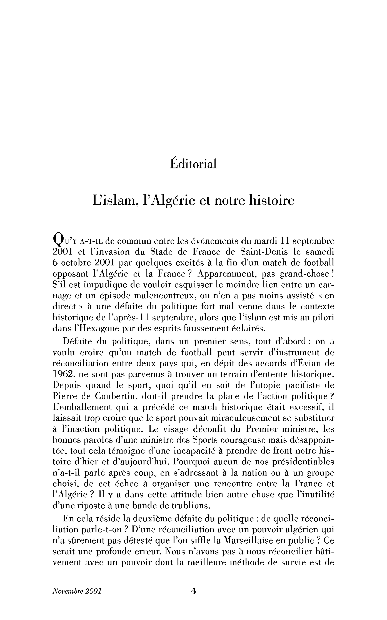 L’islam, l’Algérie et notre histoire