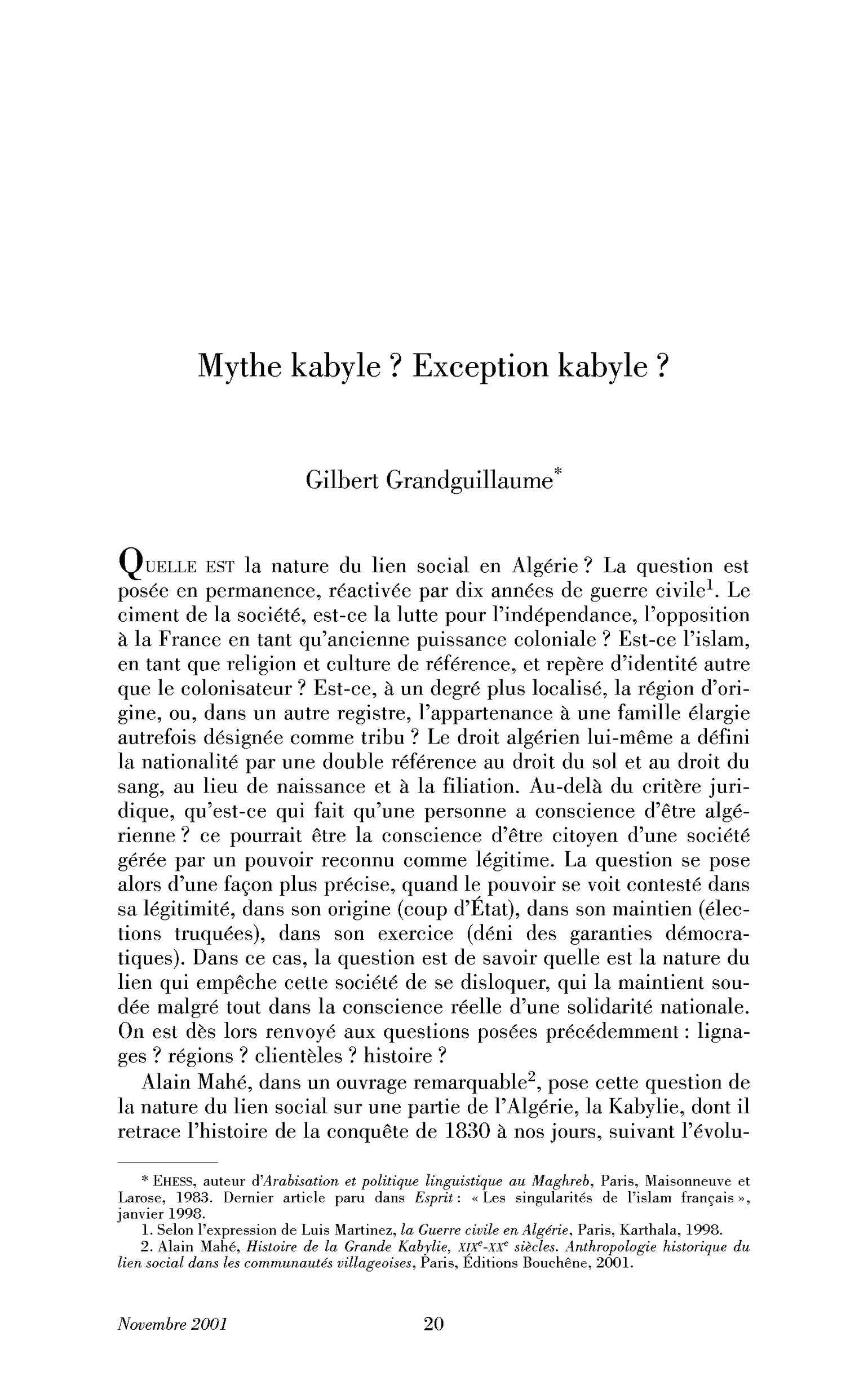 Mythe kabyle ? Exception kabyle ?