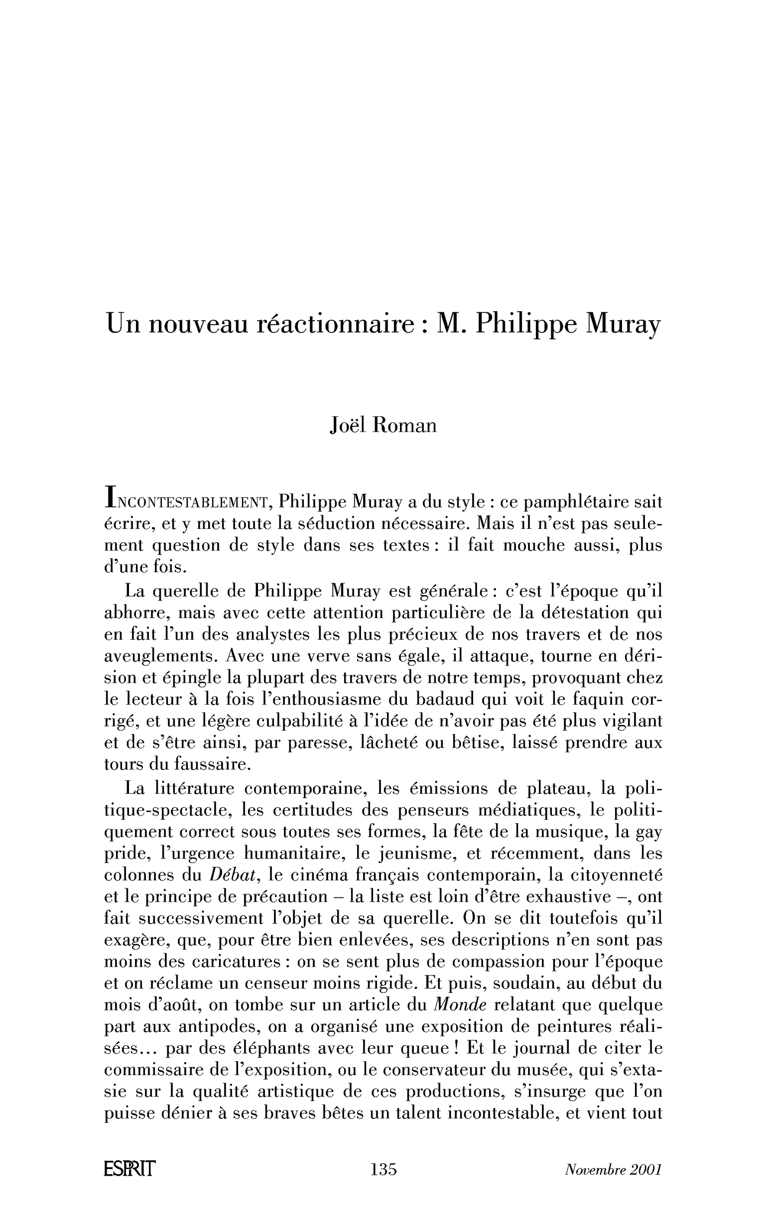 Un nouveau réactionnaire : M. Philippe Muray