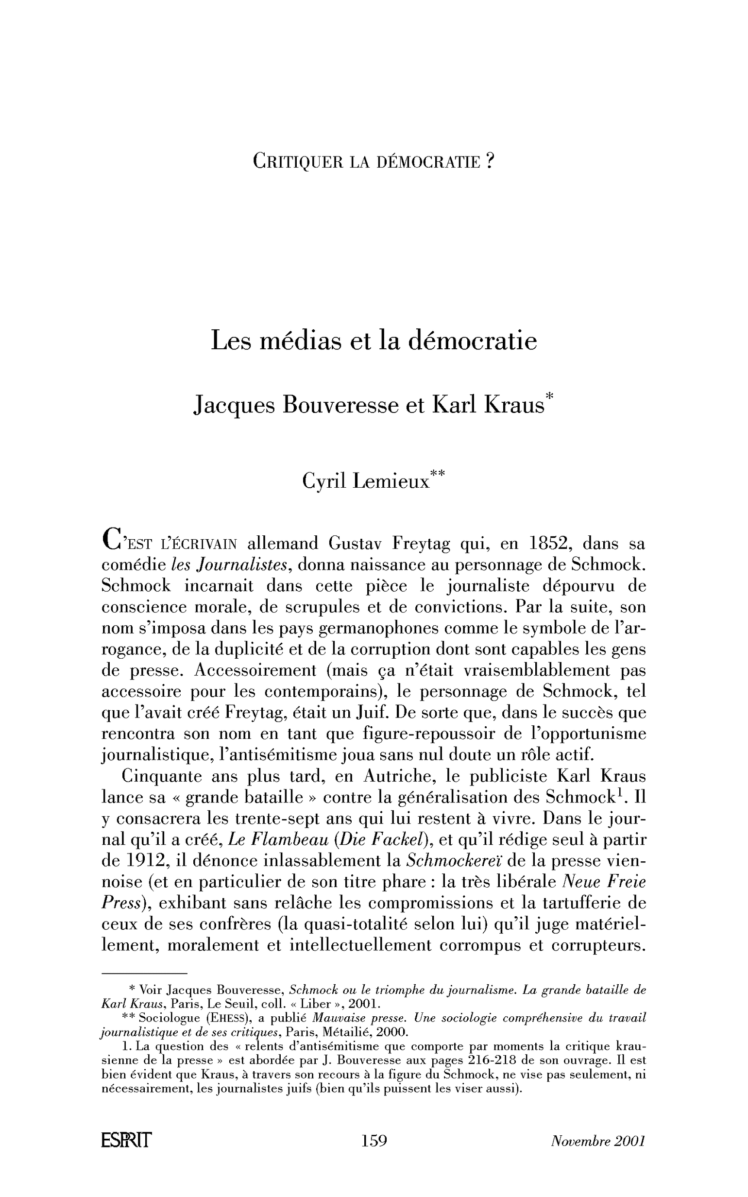Les médias et la démocratie. Jacques Bouveresse et Karl Kraus