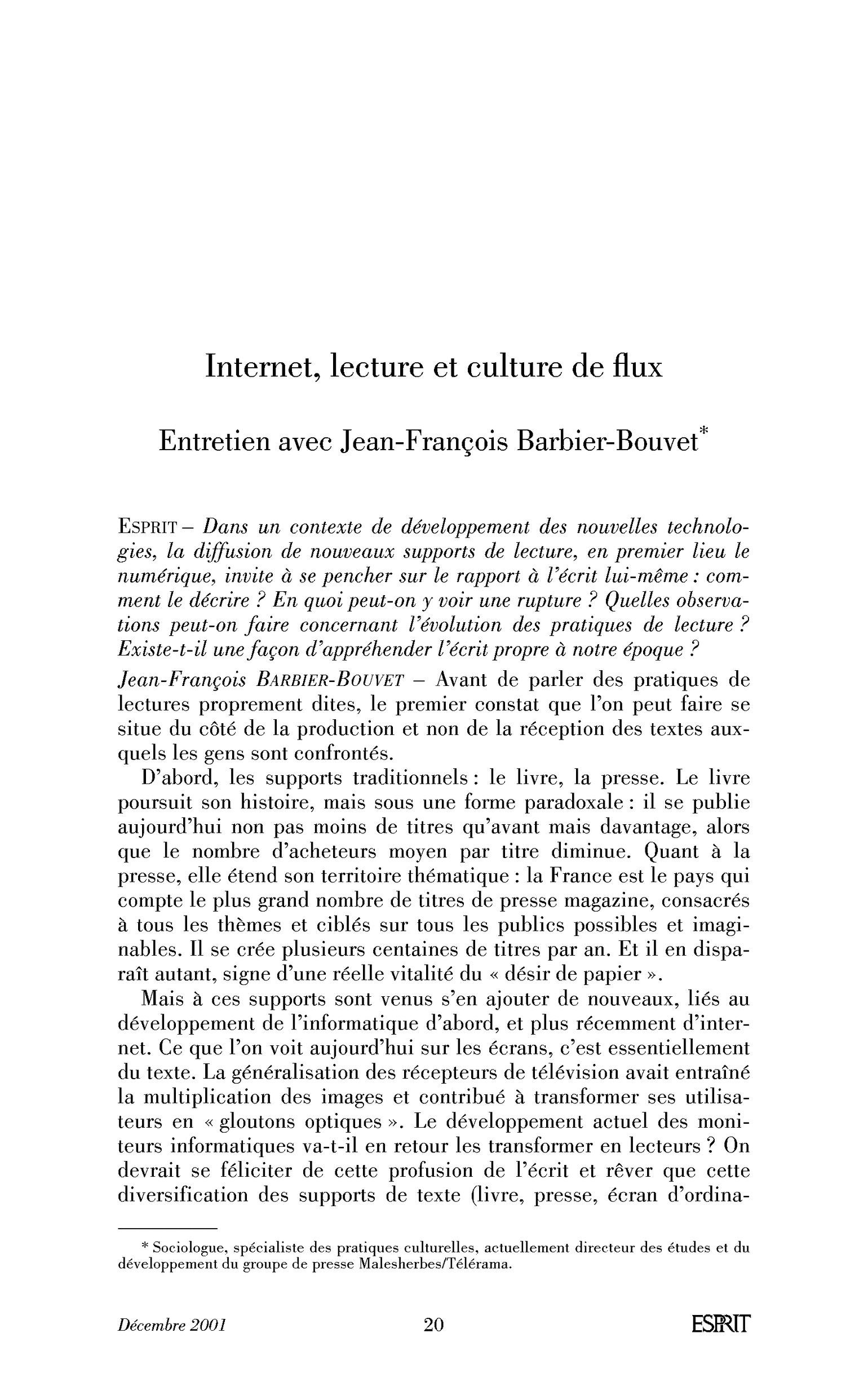 Internet, lecture et culture de flux