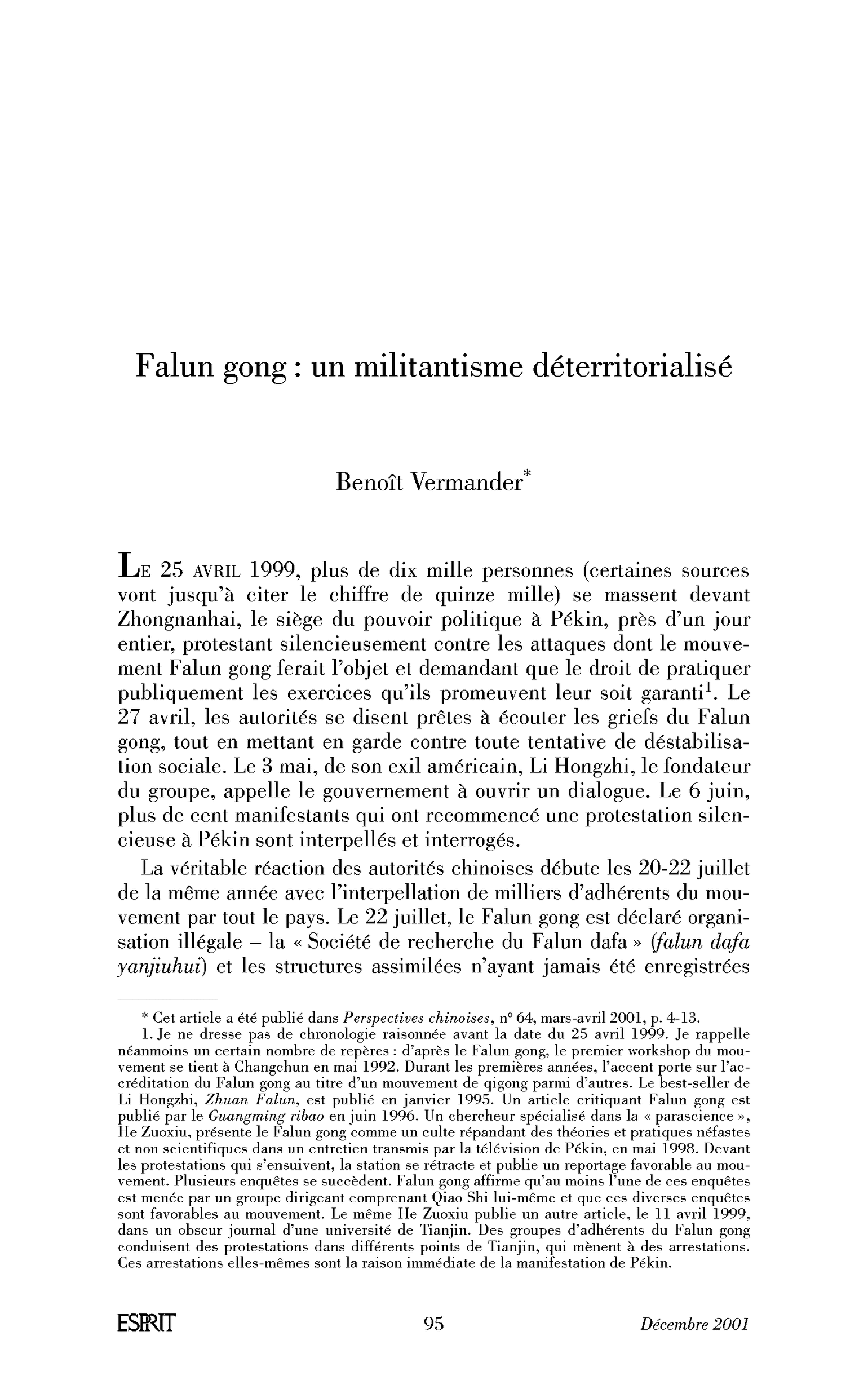 Falun gong : un militantisme déterritorialisé