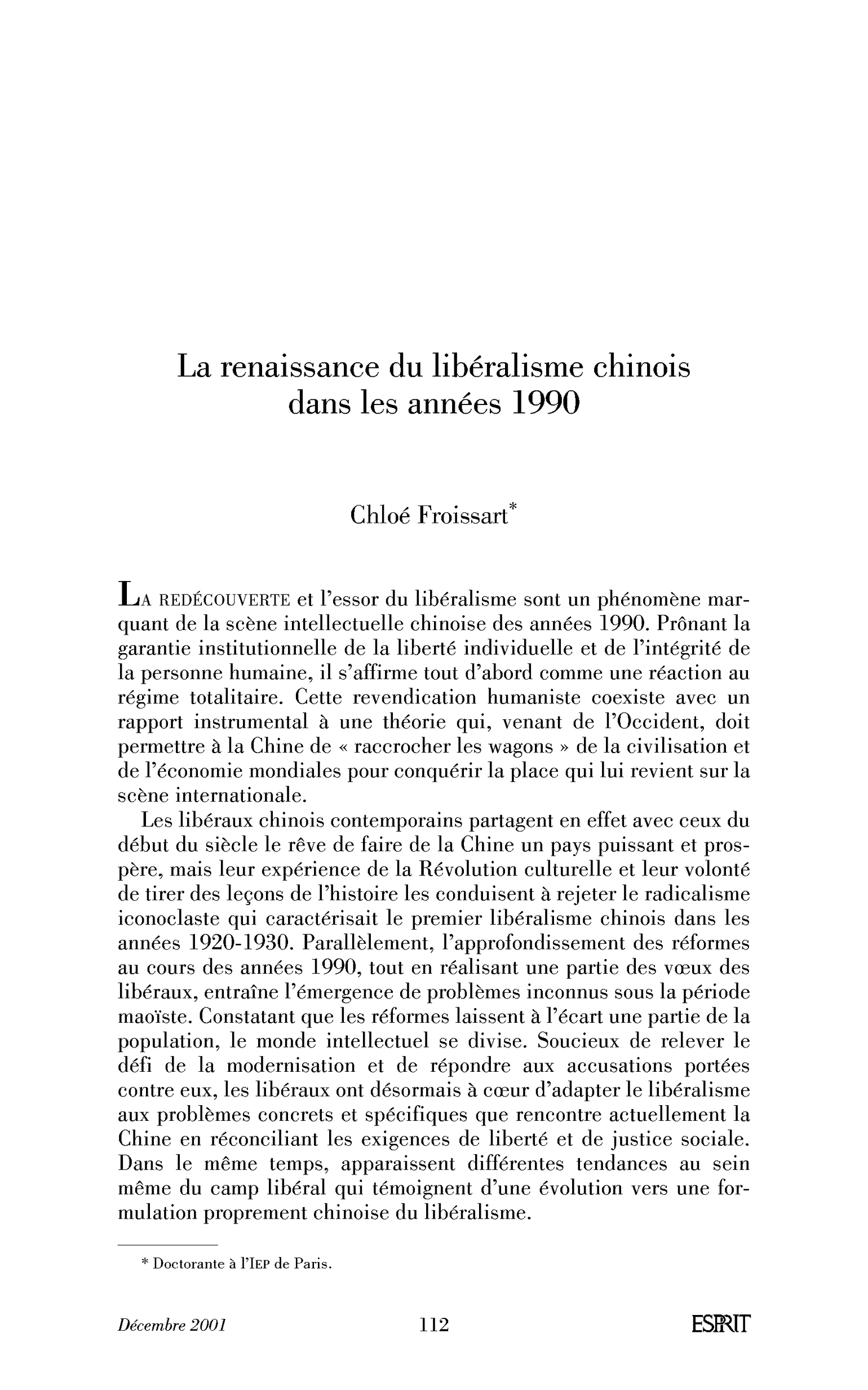 La renaissance du libéralisme chinois dans les années 1990