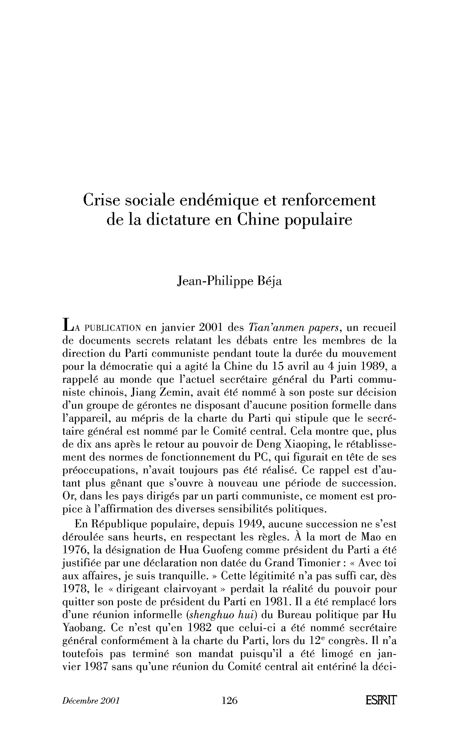 Crise sociale endémique et renforcement de la dictature en Chine populaire