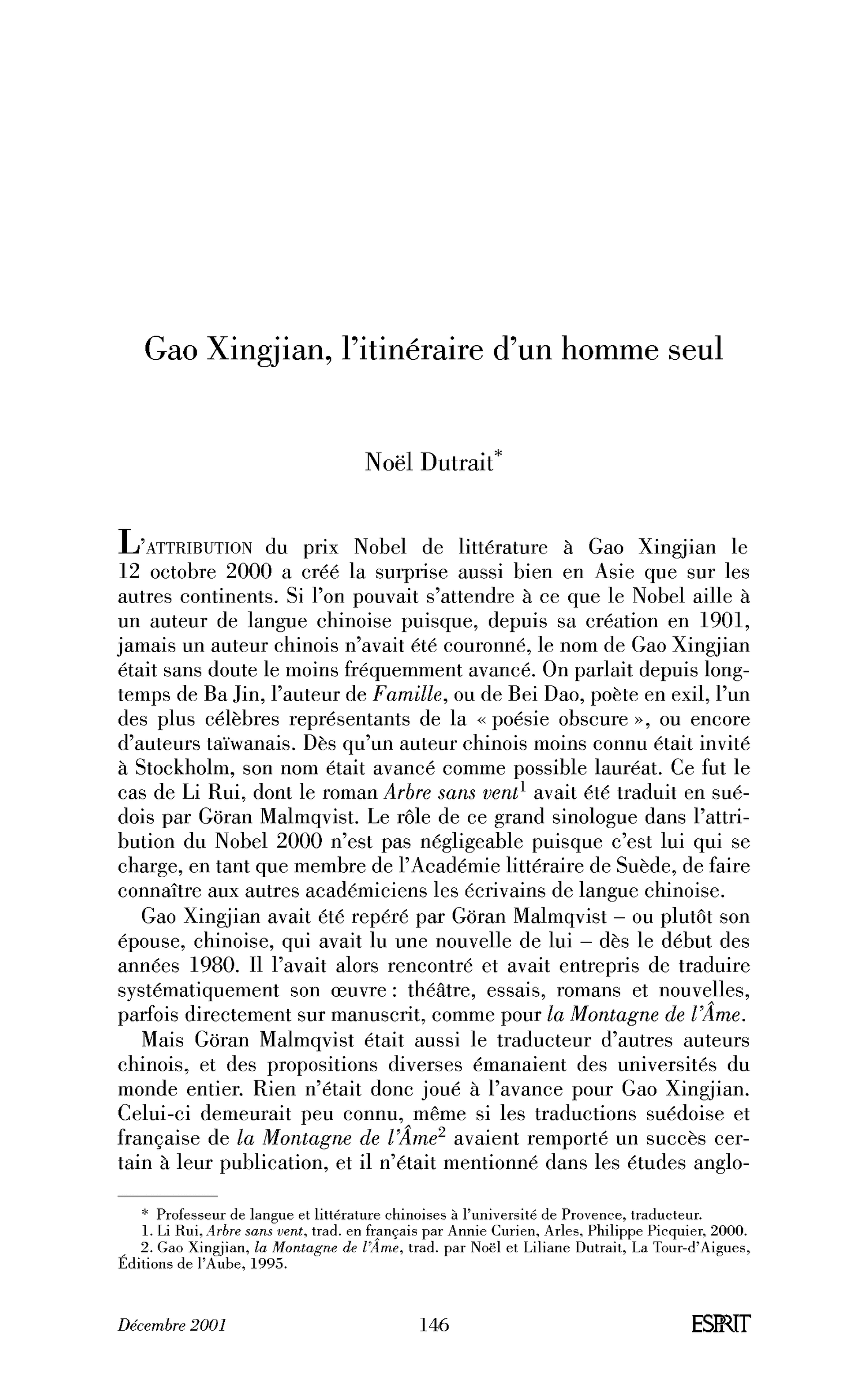 Gao Xingjian. Itinéraire d’un homme seul