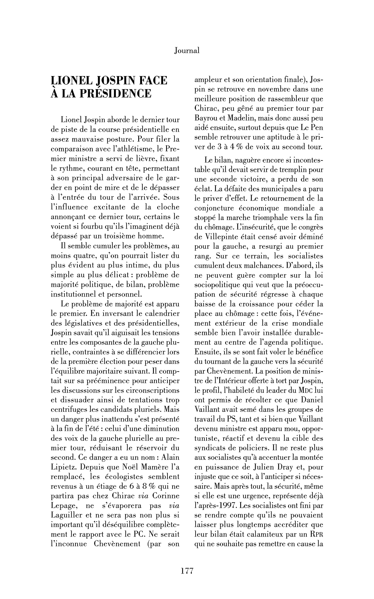 Lionel Jospin face à la présidence