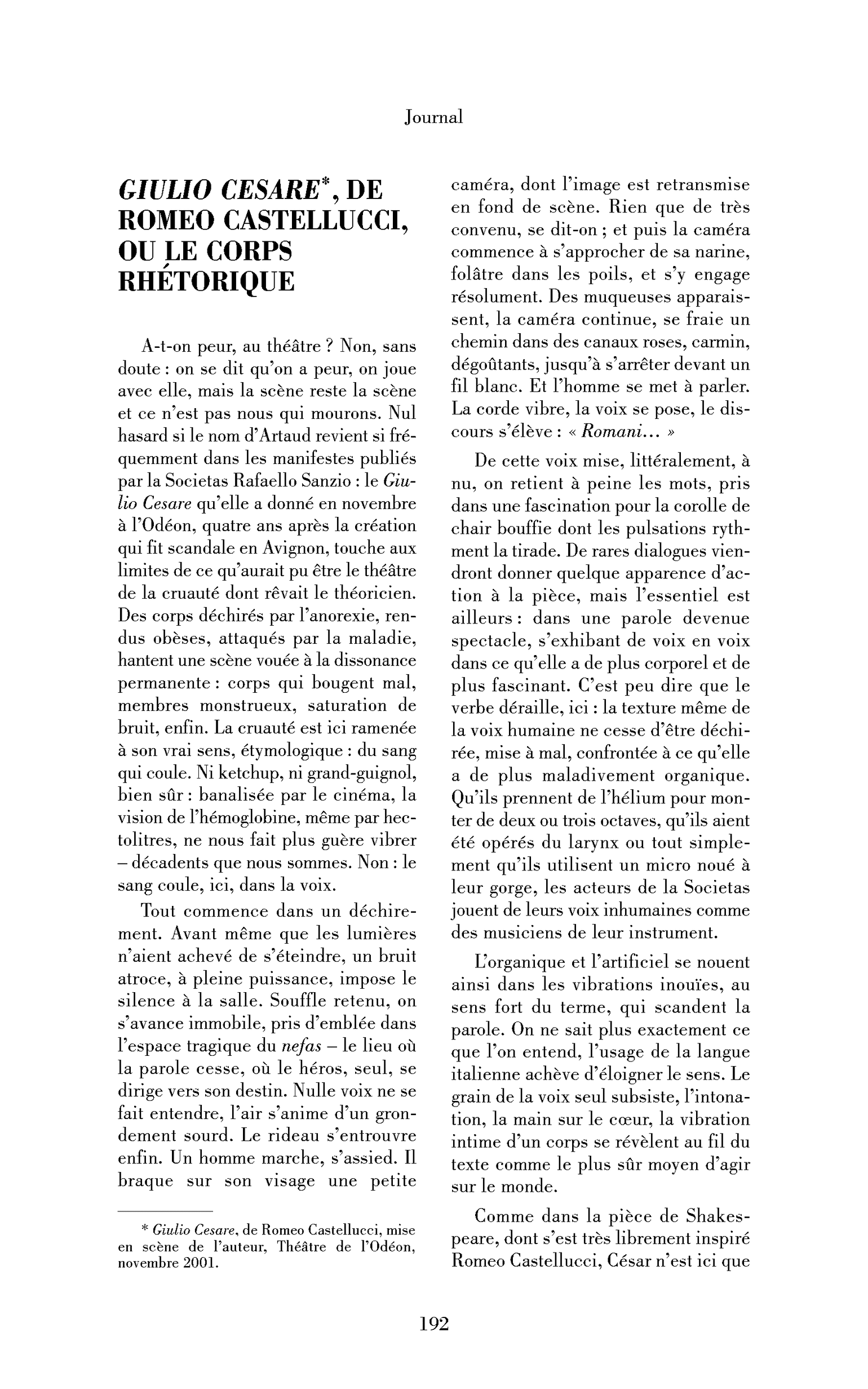 Giulio Cesare, de Romeo Castellucci, ou le corps rhétorique