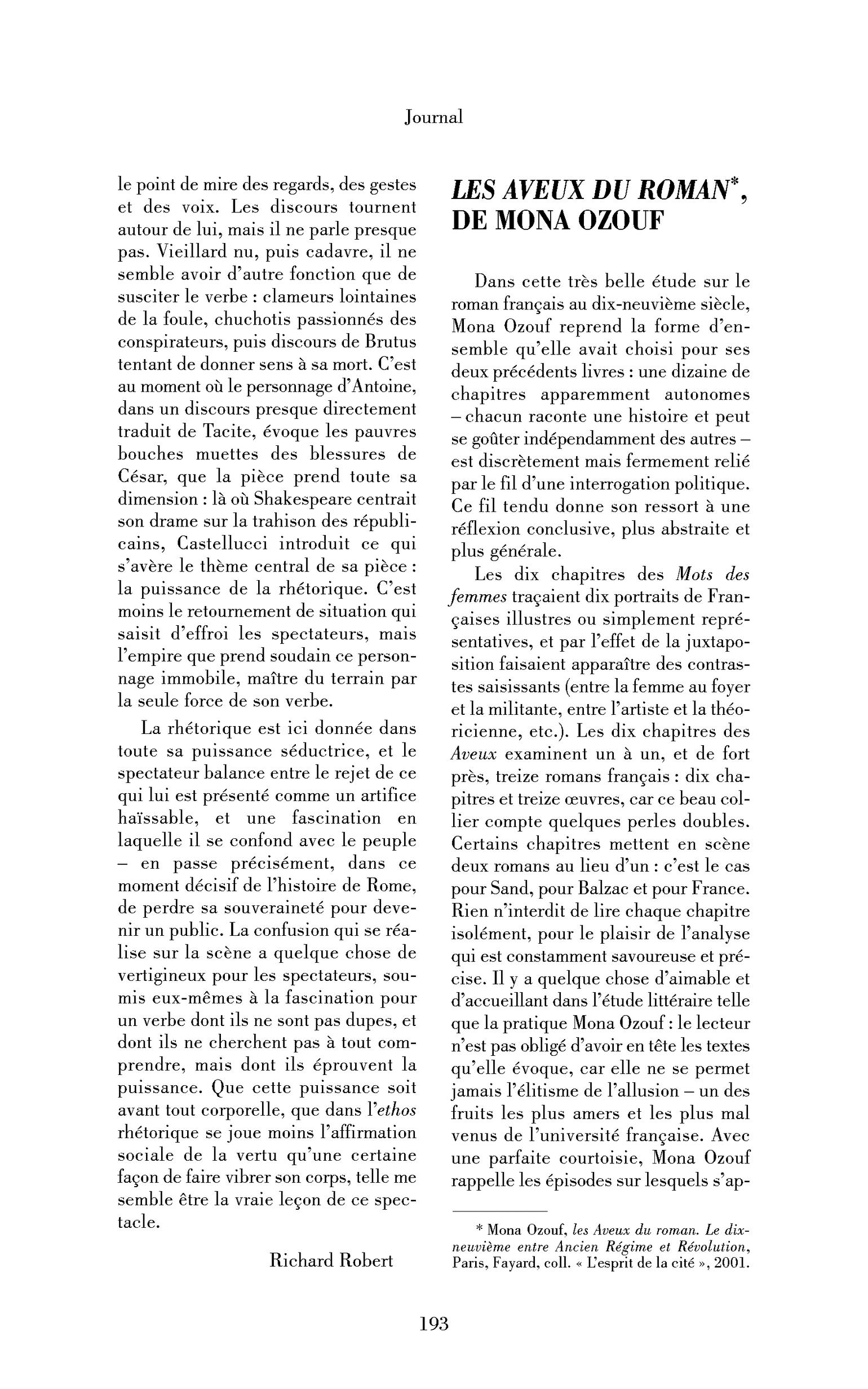 Les Aveux du roman, de Mona Ozouf