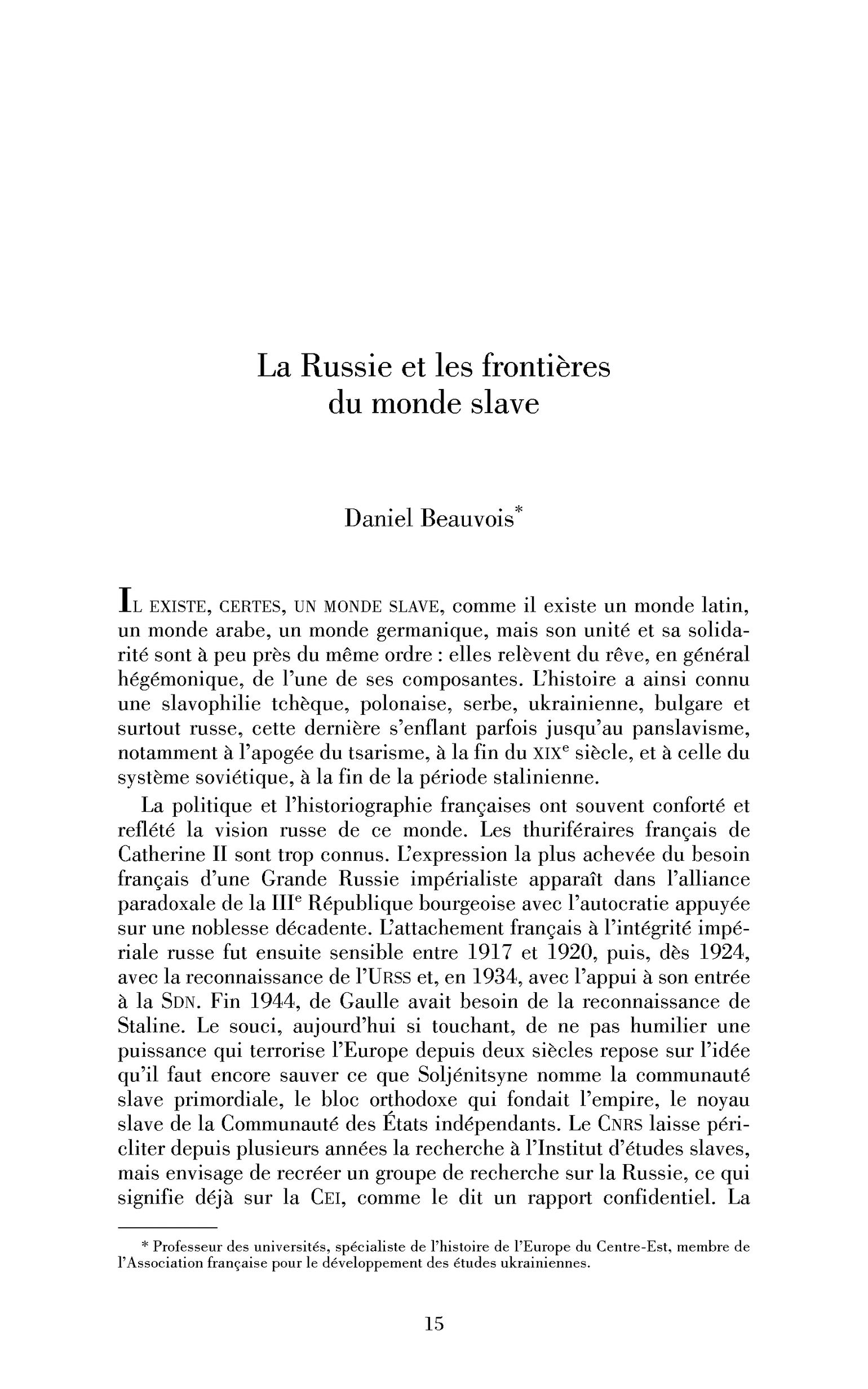 La Russie et les frontières du monde slave