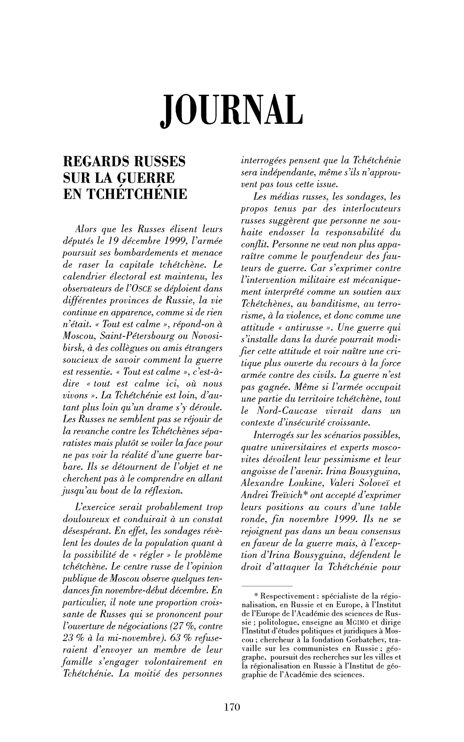 Regards russes sur la guerre en Tchétchénie
