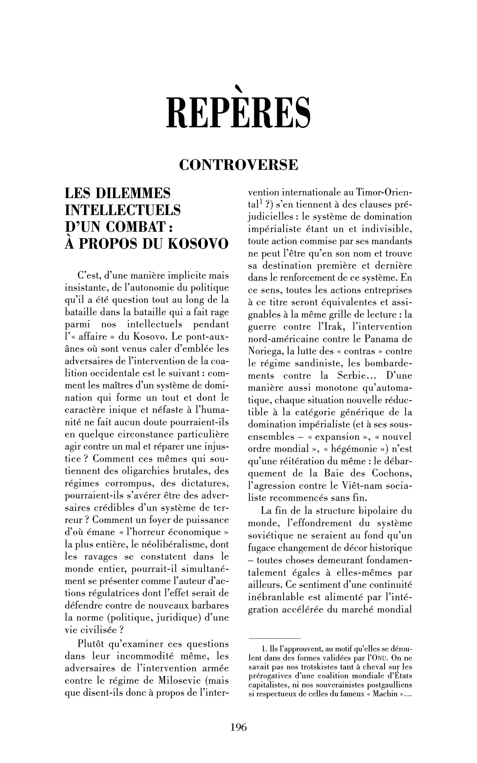 Les dilemmes intellectuels d’un combat : à propos du Kosovo