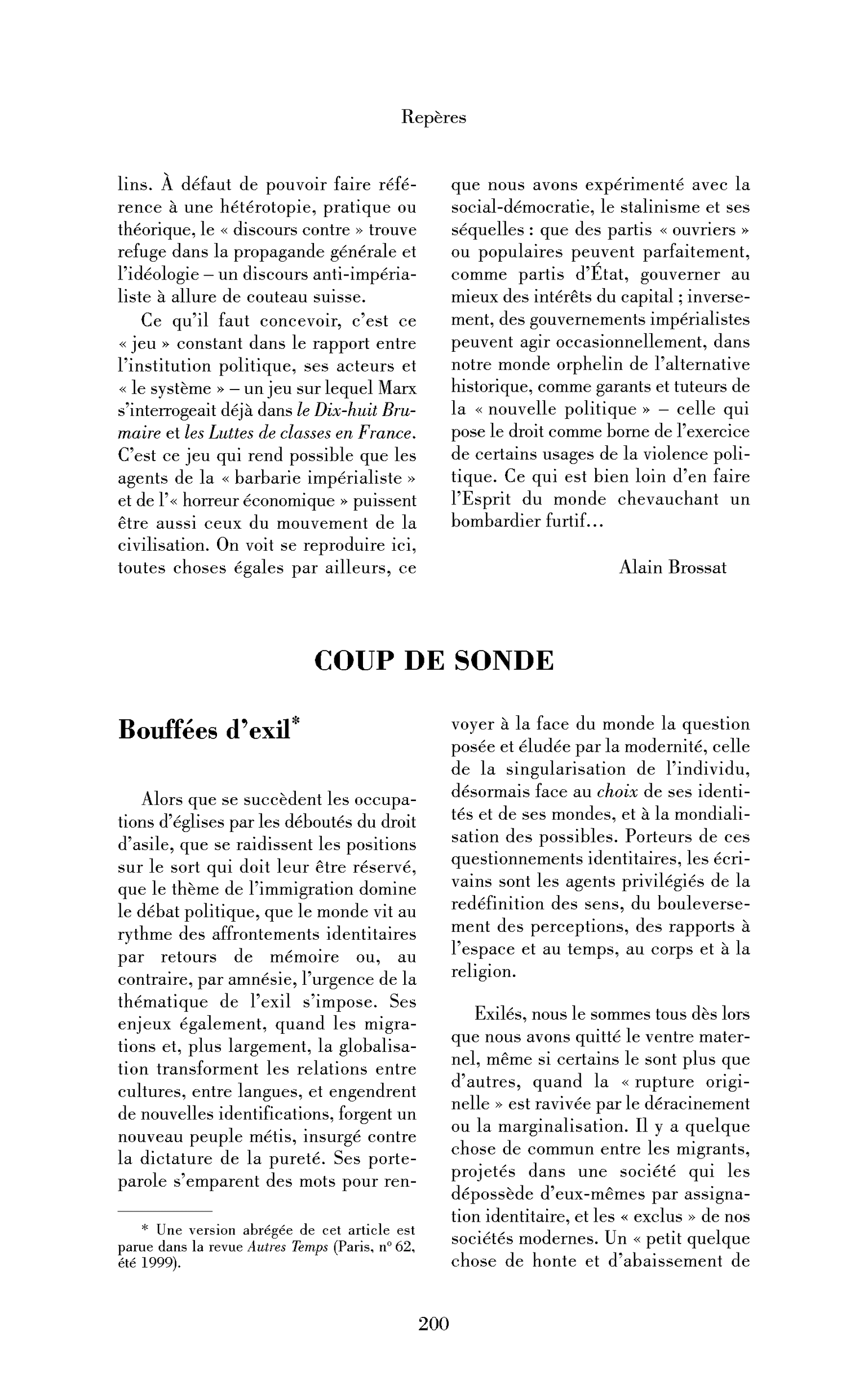 Bouffées d’exil