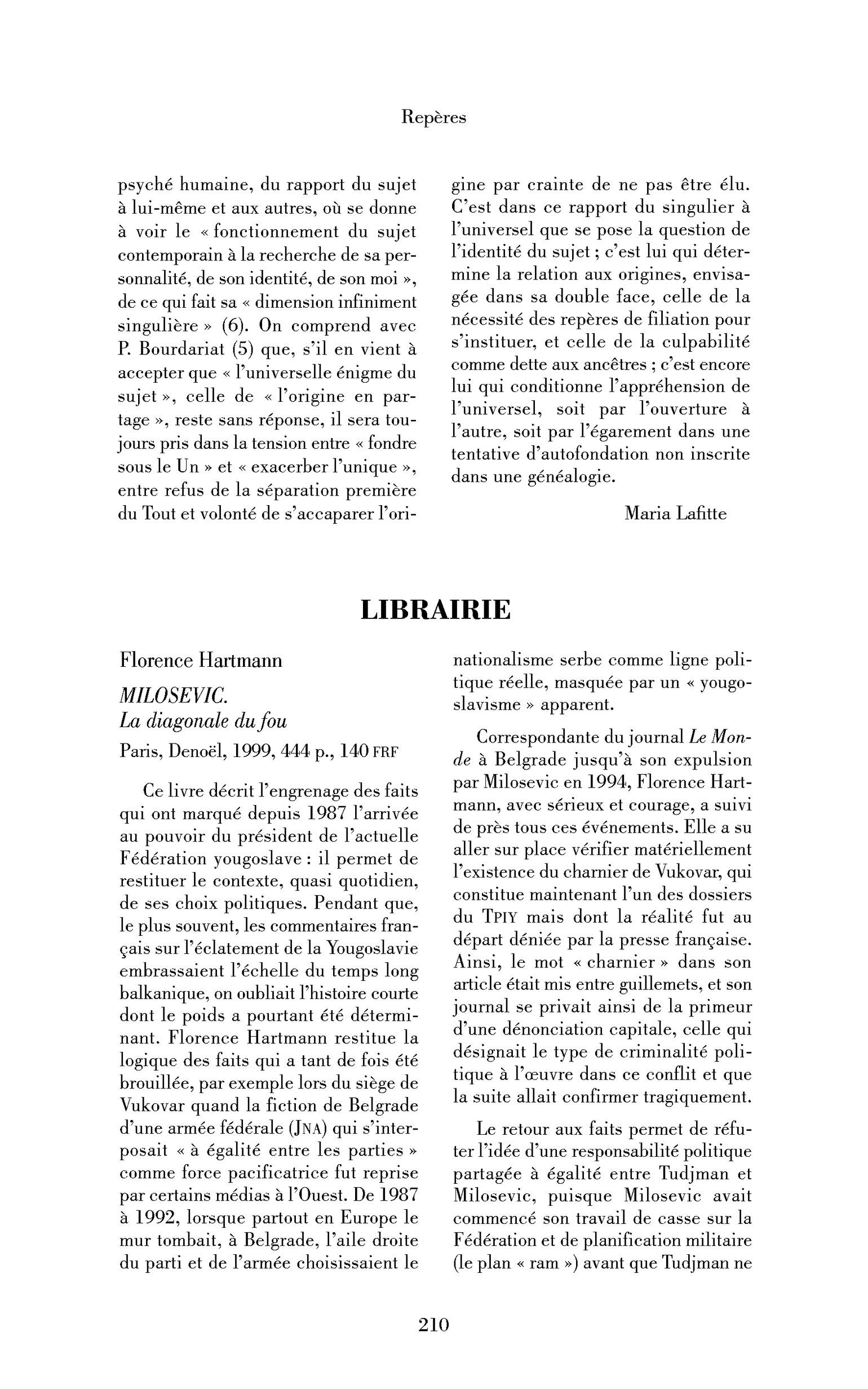 Florence Hartmann : Milosevic. La diagonale du fou