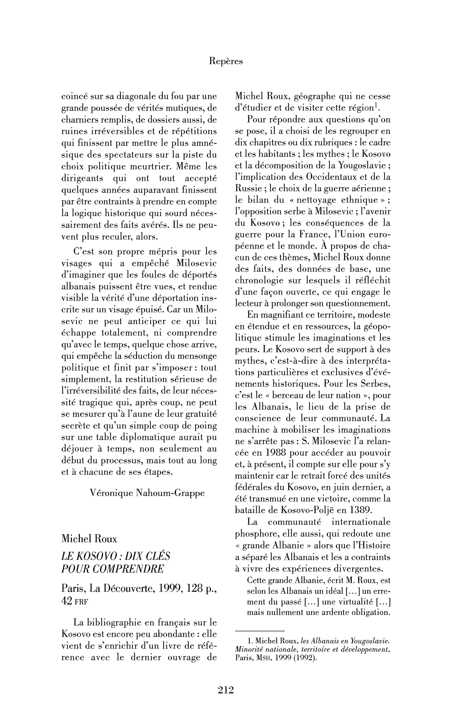 Michel Roux : le Kosovo : dix clés pour comprendre