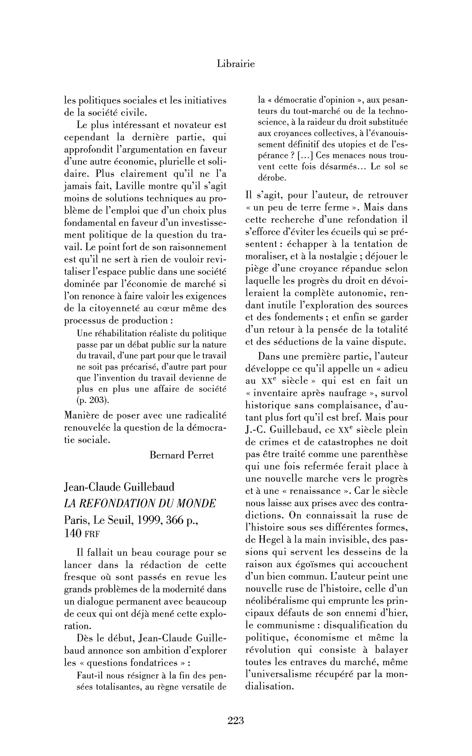 Jean-Claude Guillebaud : la Refondation du monde