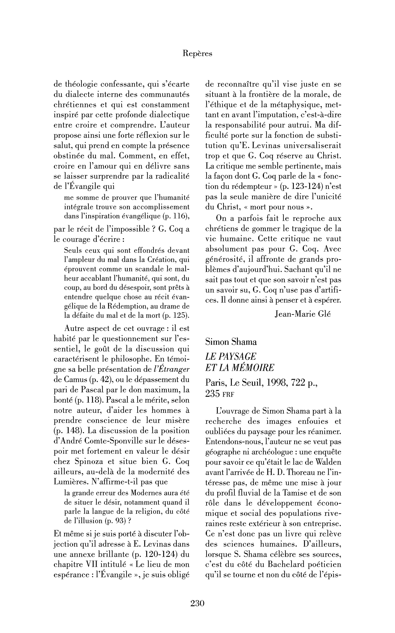 Simon Shama : le Paysage et la mémoire