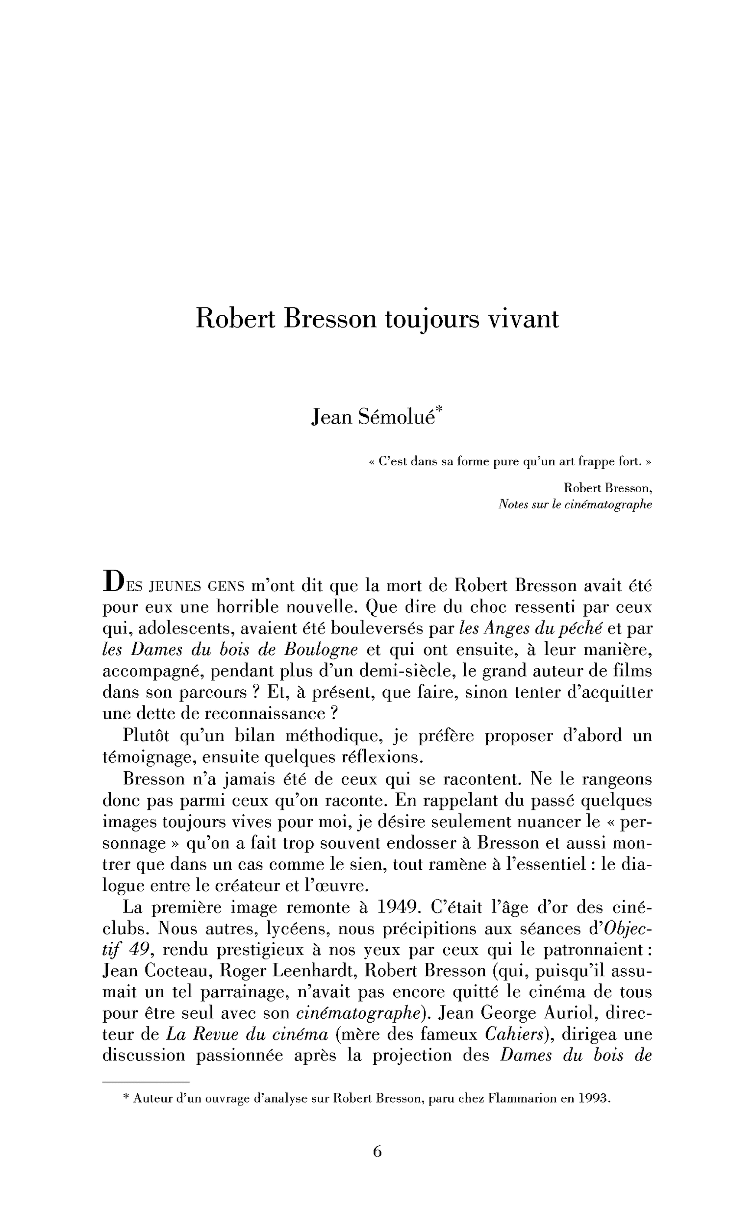 Robert Bresson toujours vivant