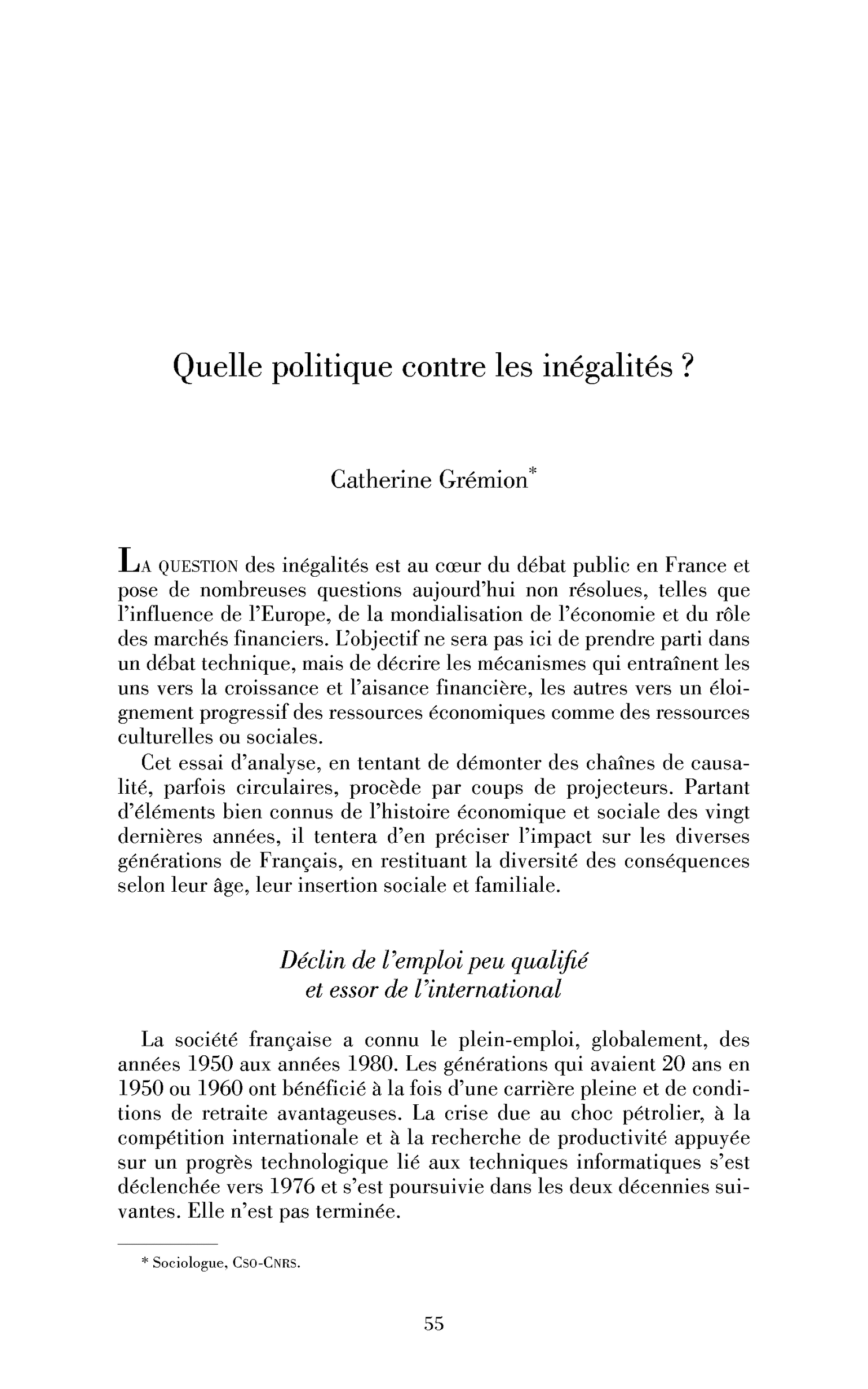 Quelle politique contre les inégalités?