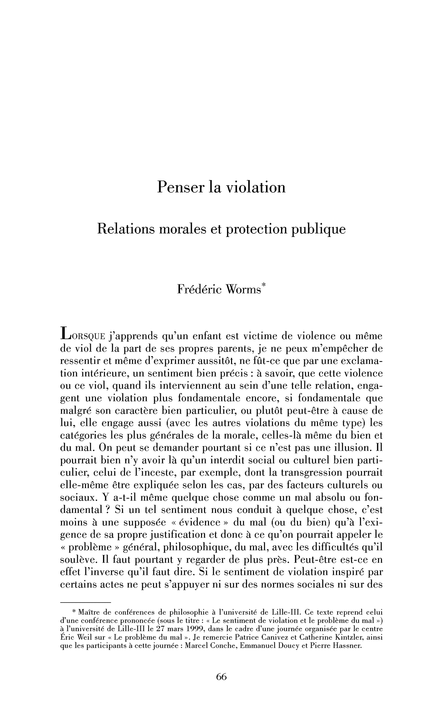 Penser la violation. Relations morales et protection publique