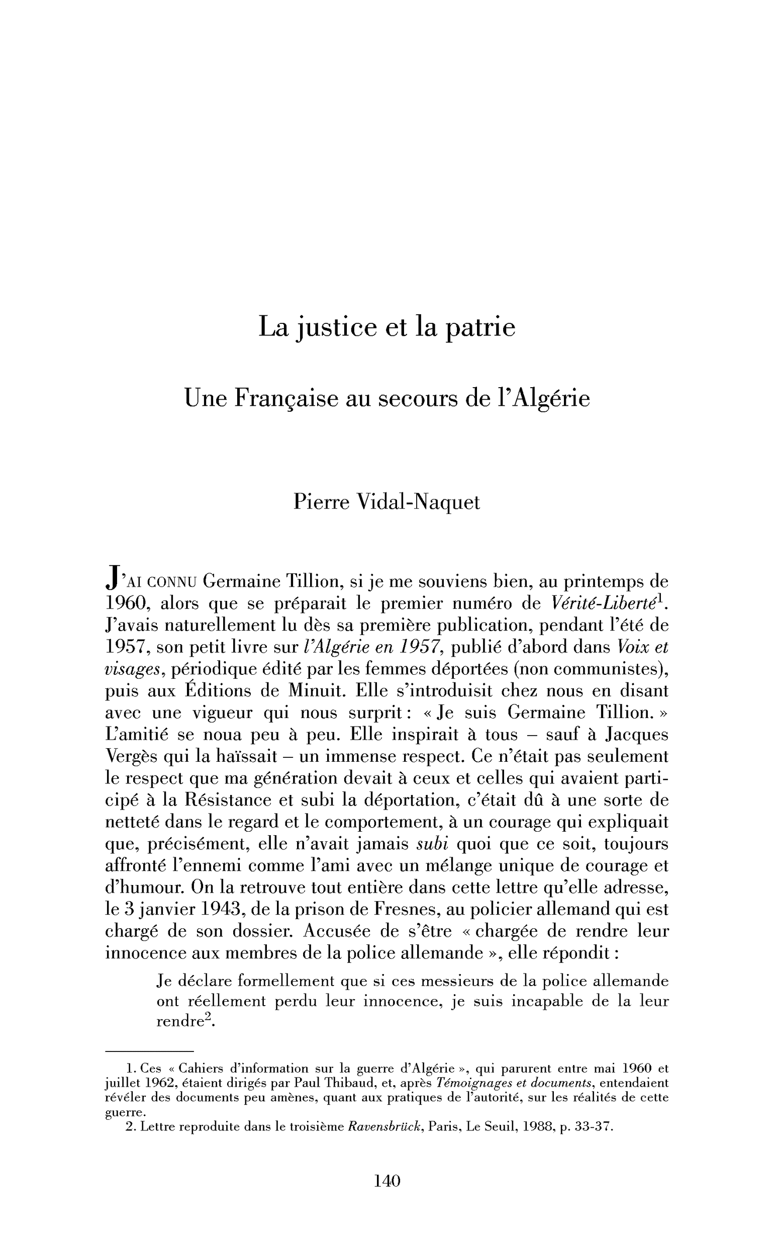 La justice et la patrie. Une Française au secours de d’Algérie