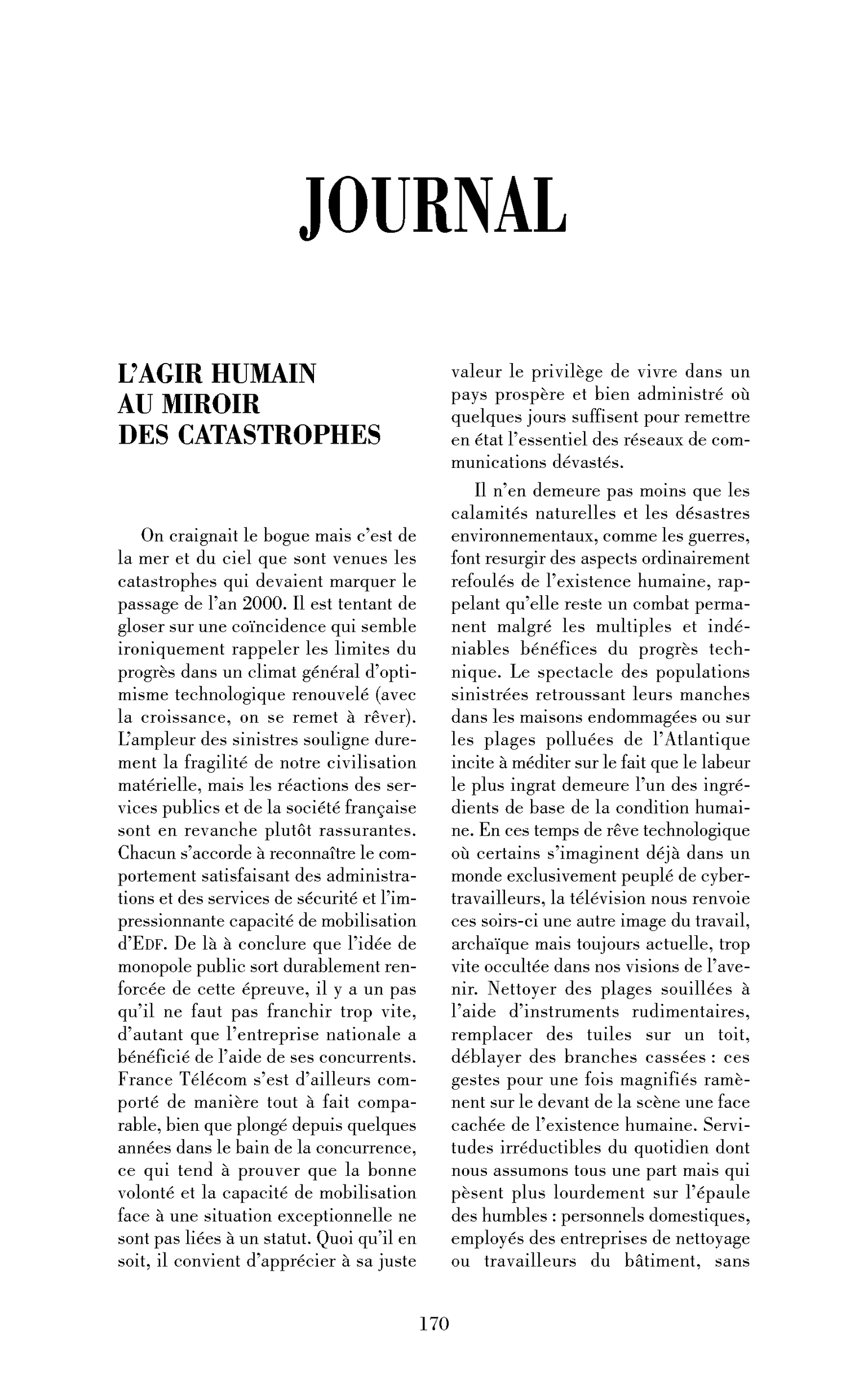 L’agir humain au miroir des catastrophes