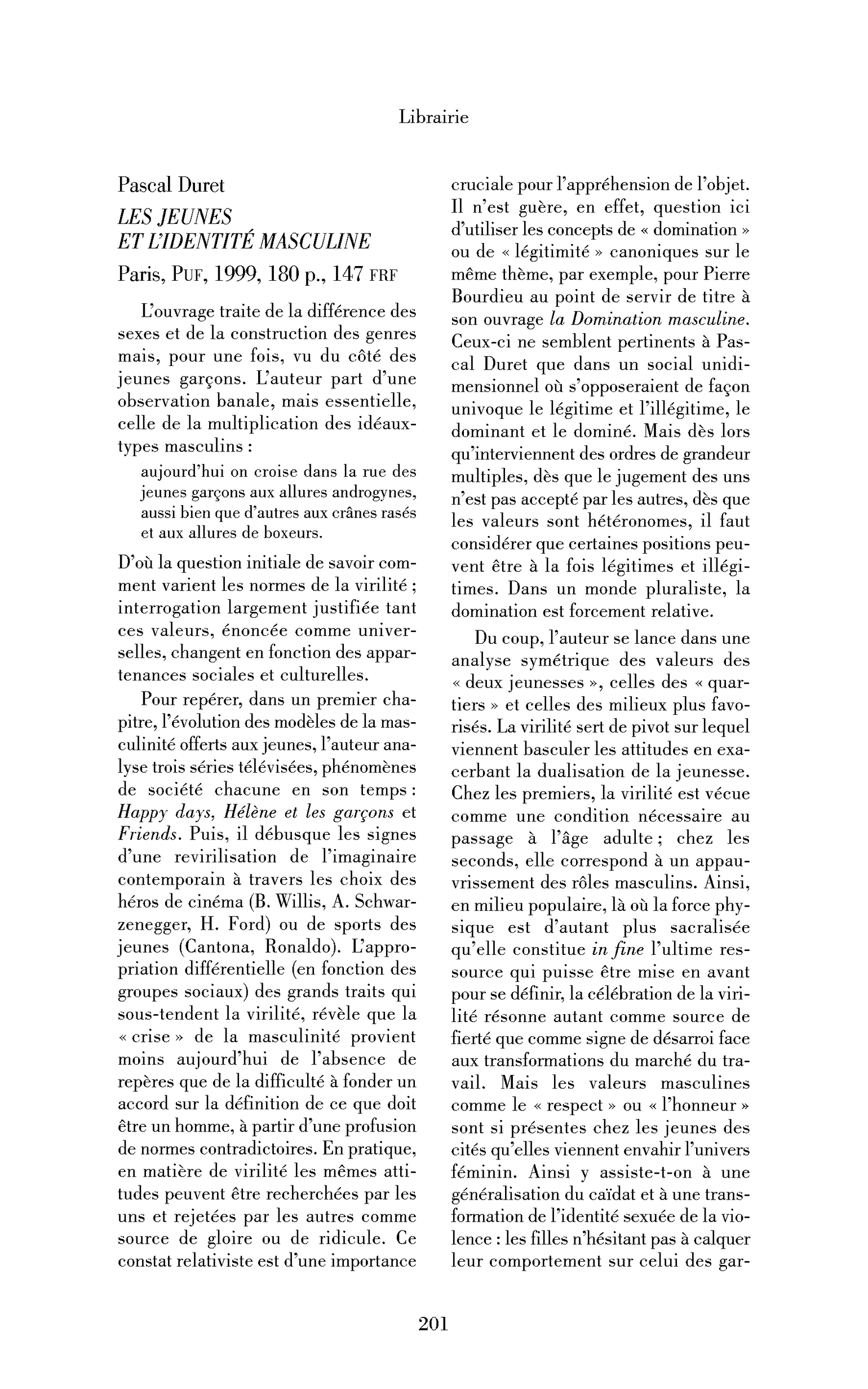 Pascal Duret : les Jeunes et l’identité masculine