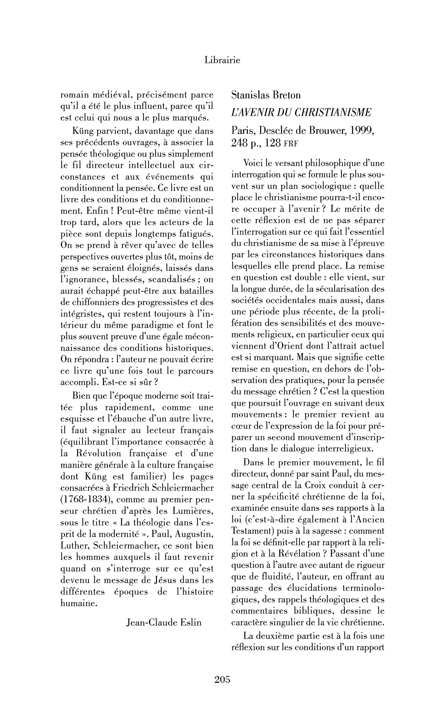Stanislas Breton : l’Avenir du christianisme