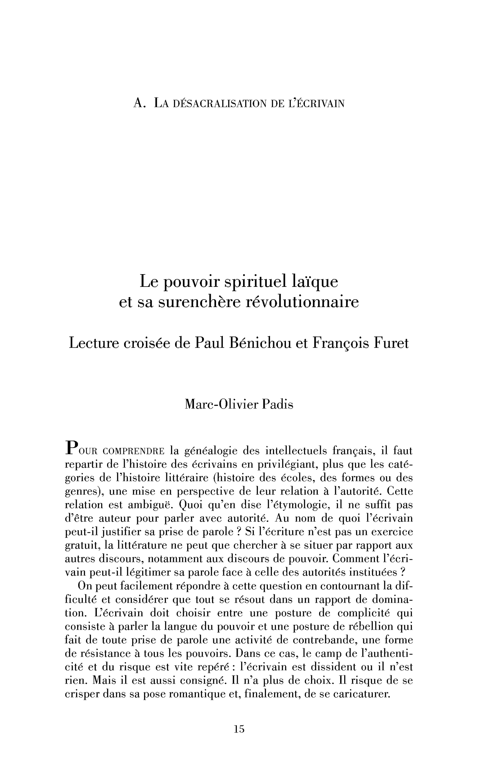 Le pouvoir spirituel laïque et sa surenchère révolutionnaire