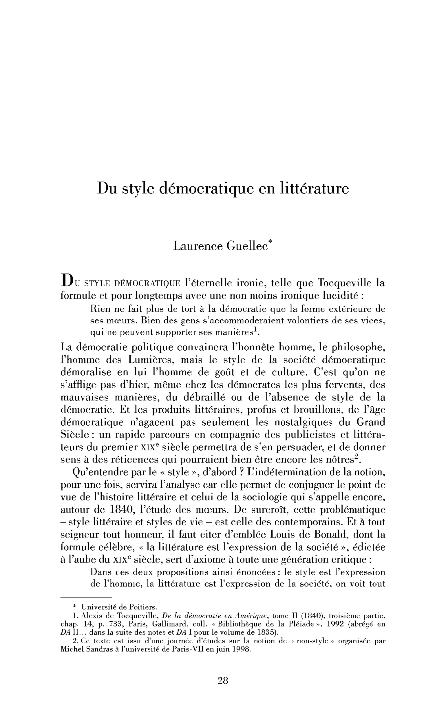 Du style démocratique en littérature