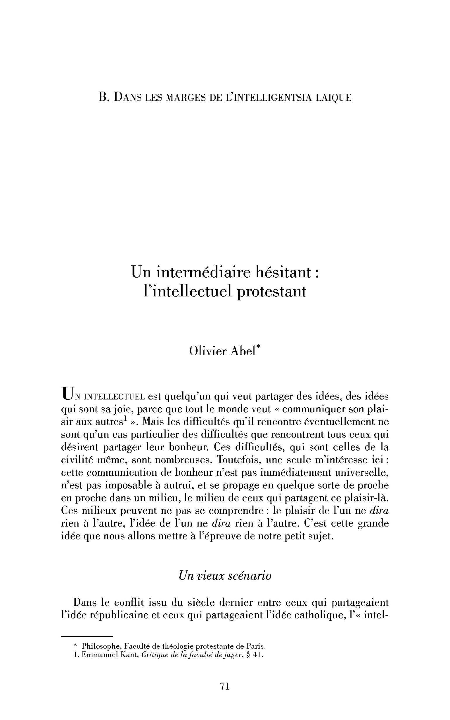 Un intermédiaire hésitant : l’intellectuel protestant