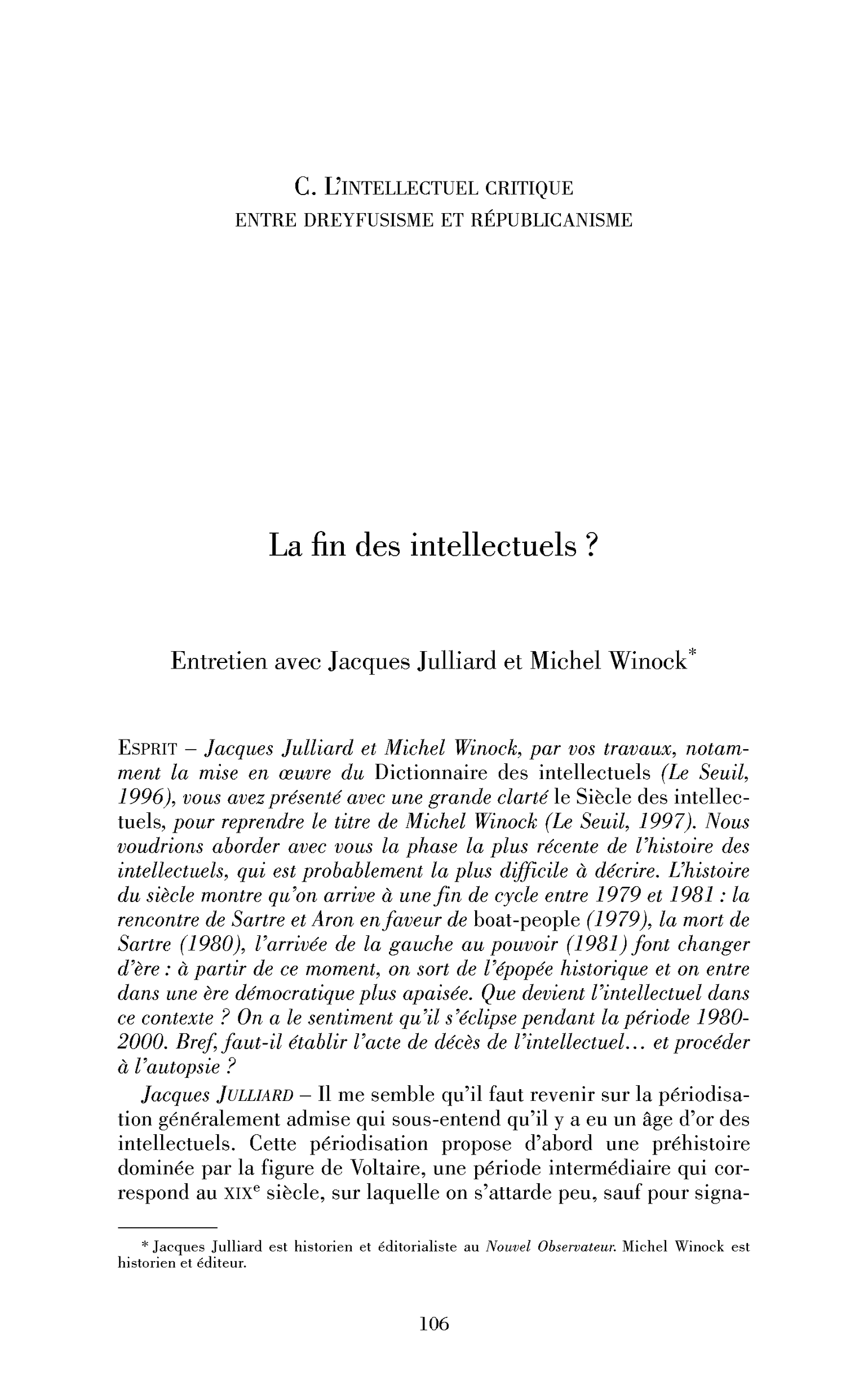 La fin des intellectuels? (Entretien)