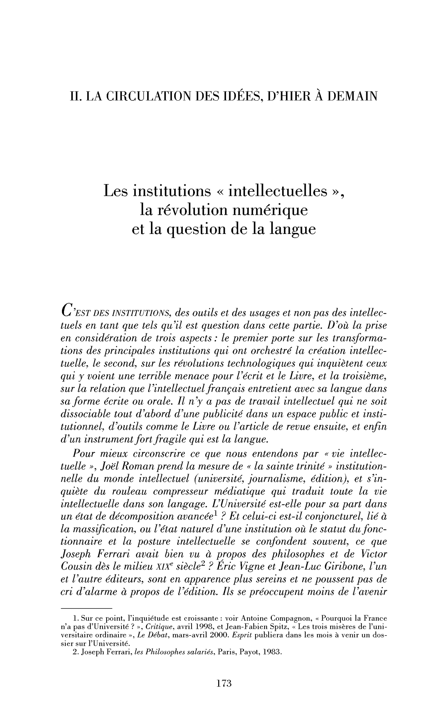 « Les institutions »« intellectuelles« « , la révolution numérique et la question de la langue« 