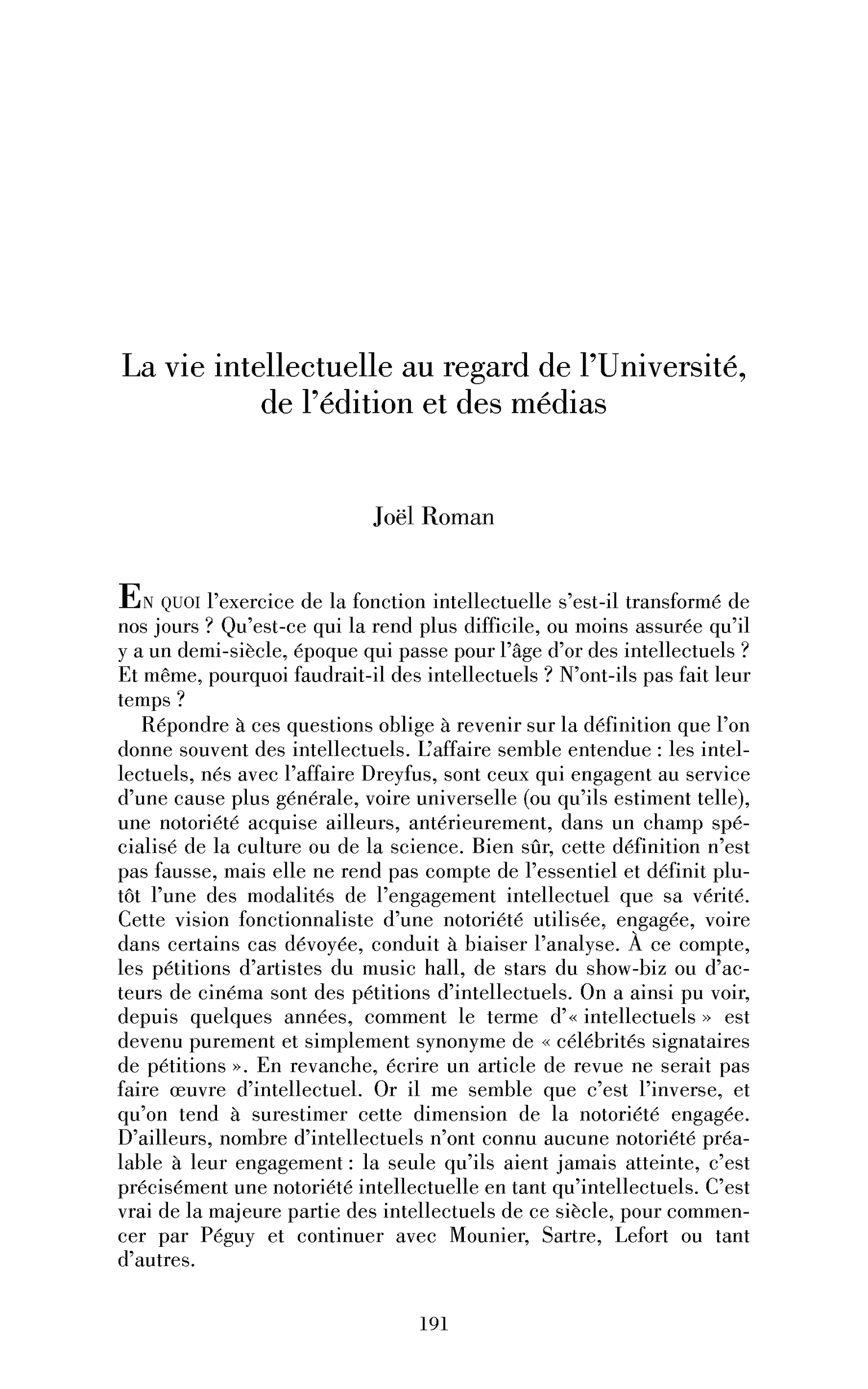 La vie intellectuelle au regard de l’Université, de l’édition et des médias