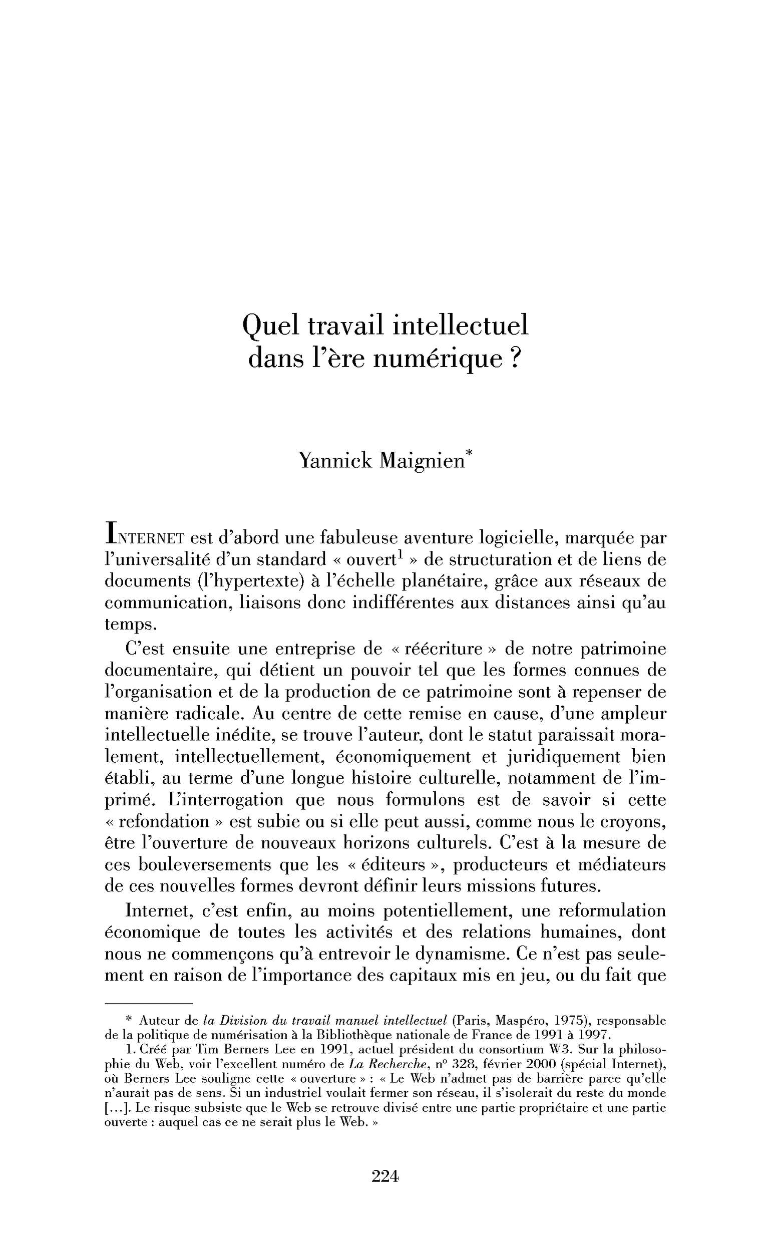 Quel travail intellectuel dans l’ère numérique?