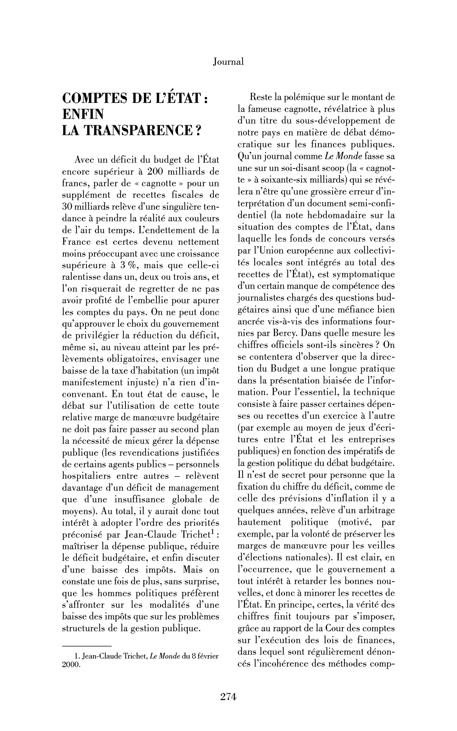 Comptes de l’État : enfin la transparence?