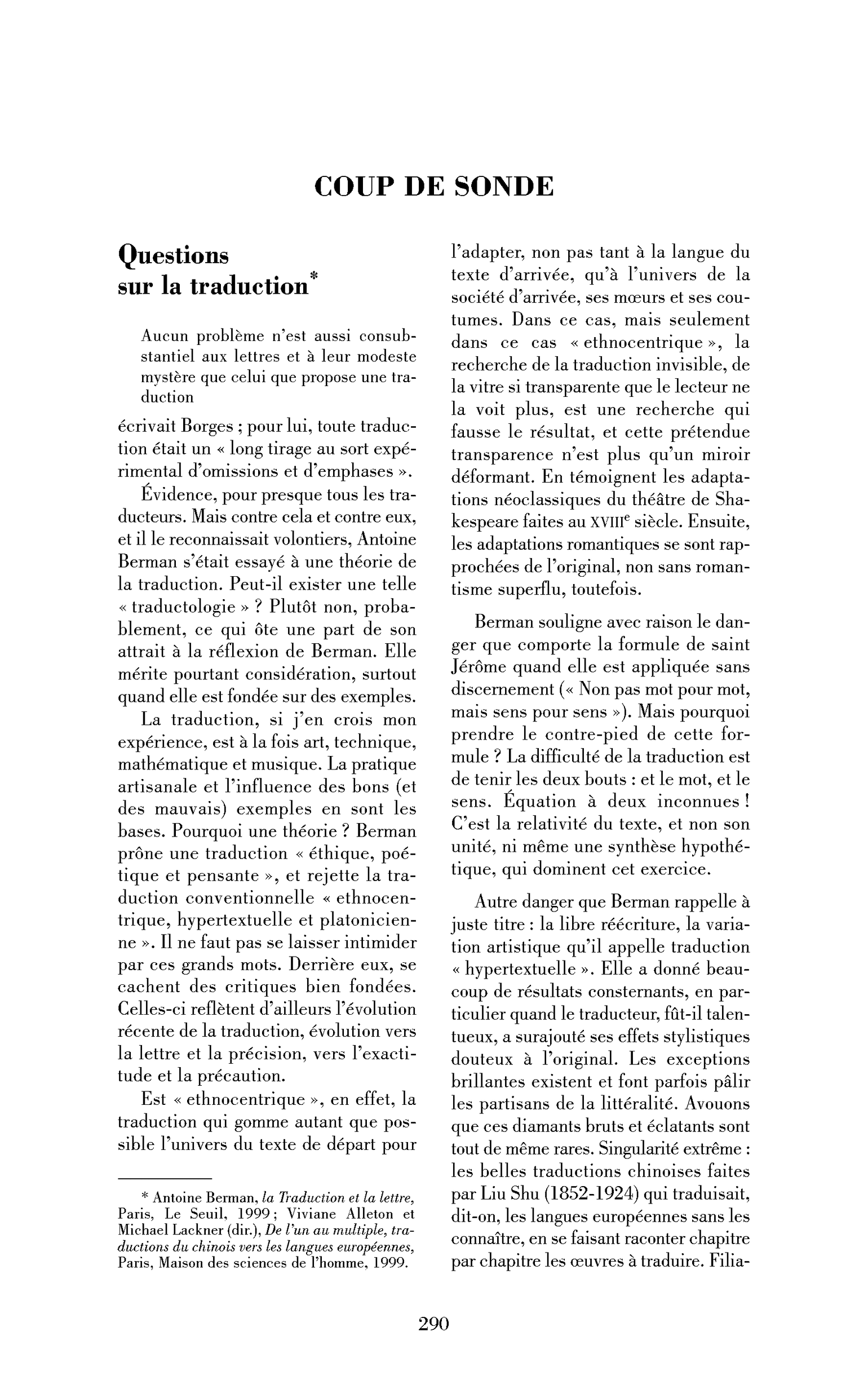 Questions sur la traduction