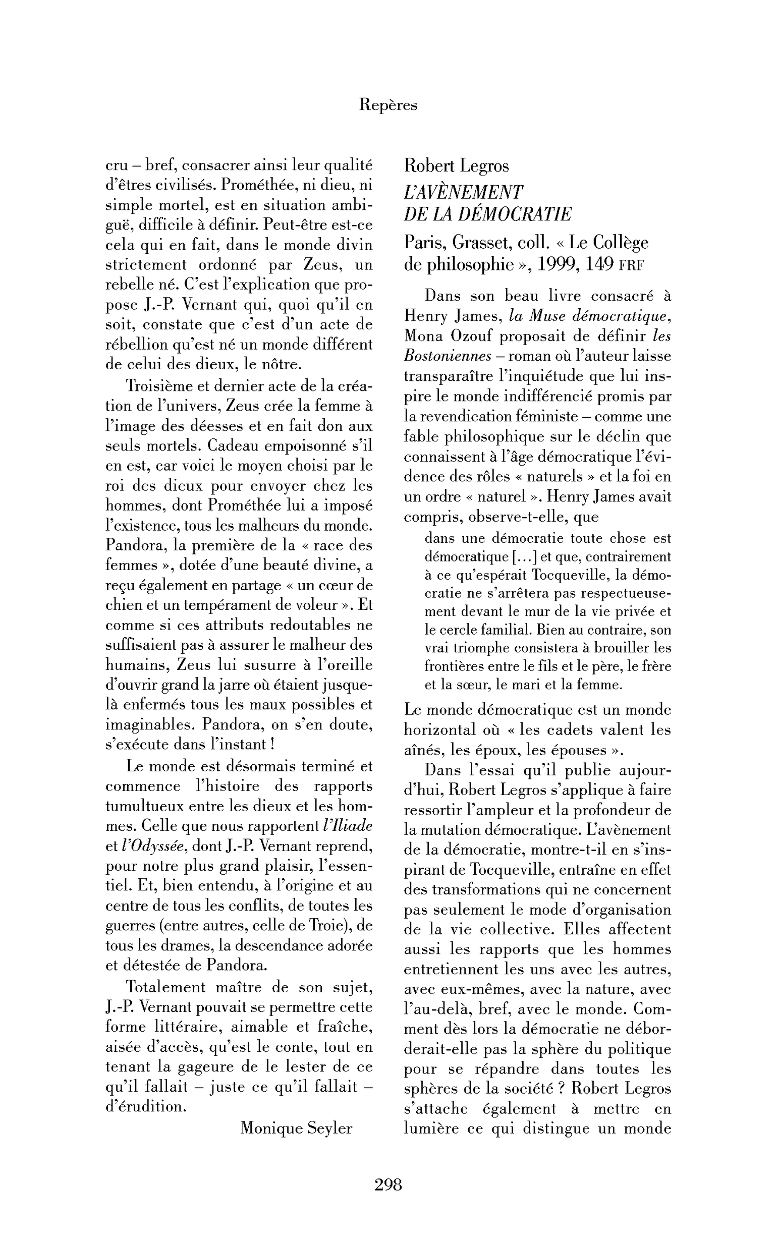 Robert Legros : l’Avènement de la démocratie