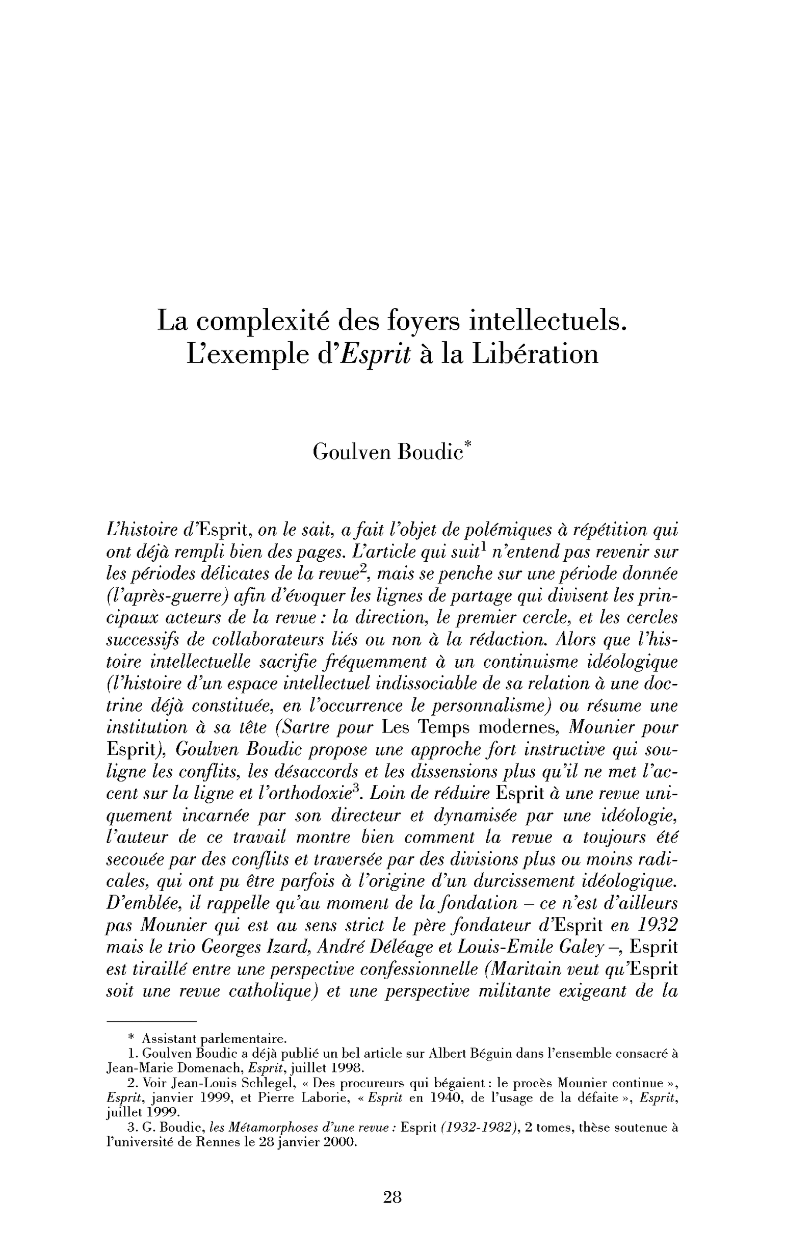 La complexité des foyers intellectuels. L’exemple d’Esprit à la Libération
