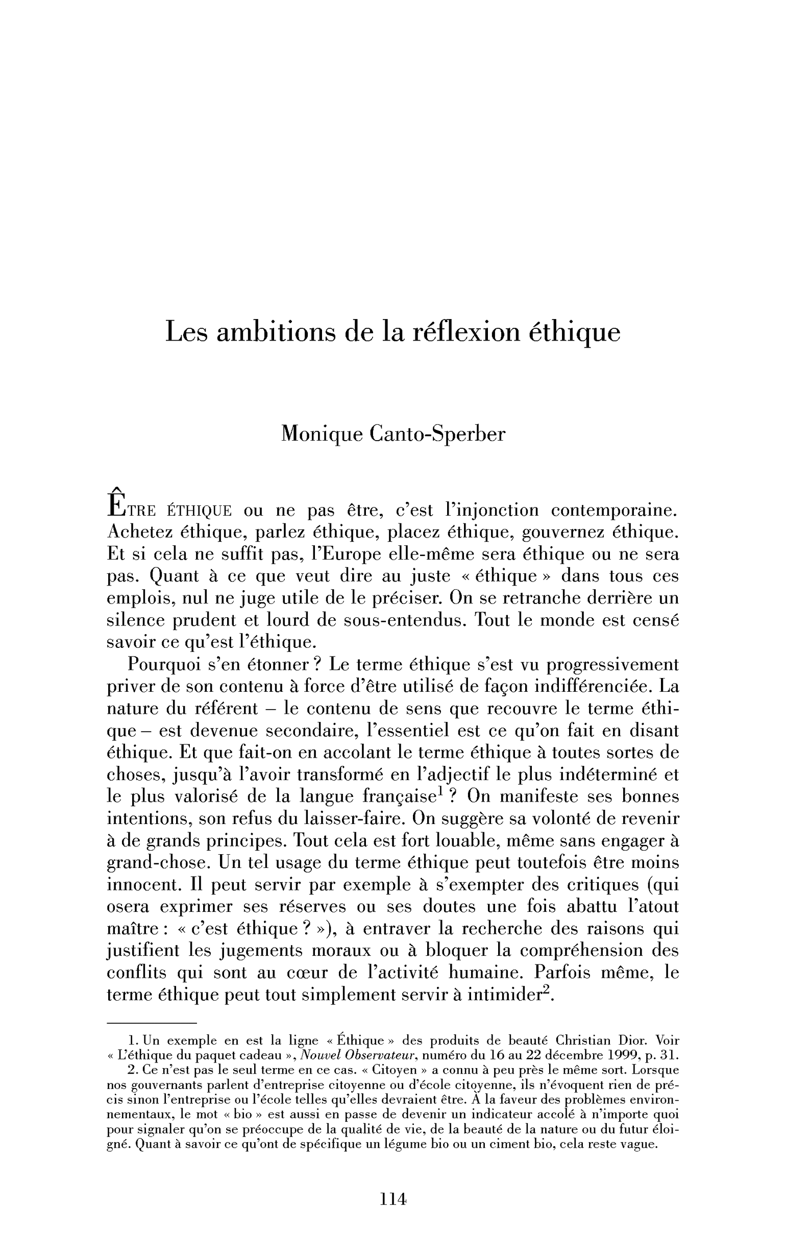 Les ambitions de la réflexion éthique