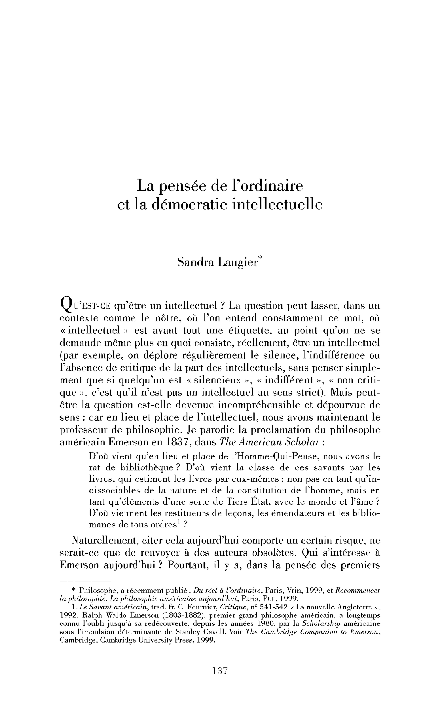 La pensée de l’ordinaire et la démocratie intellectuelle