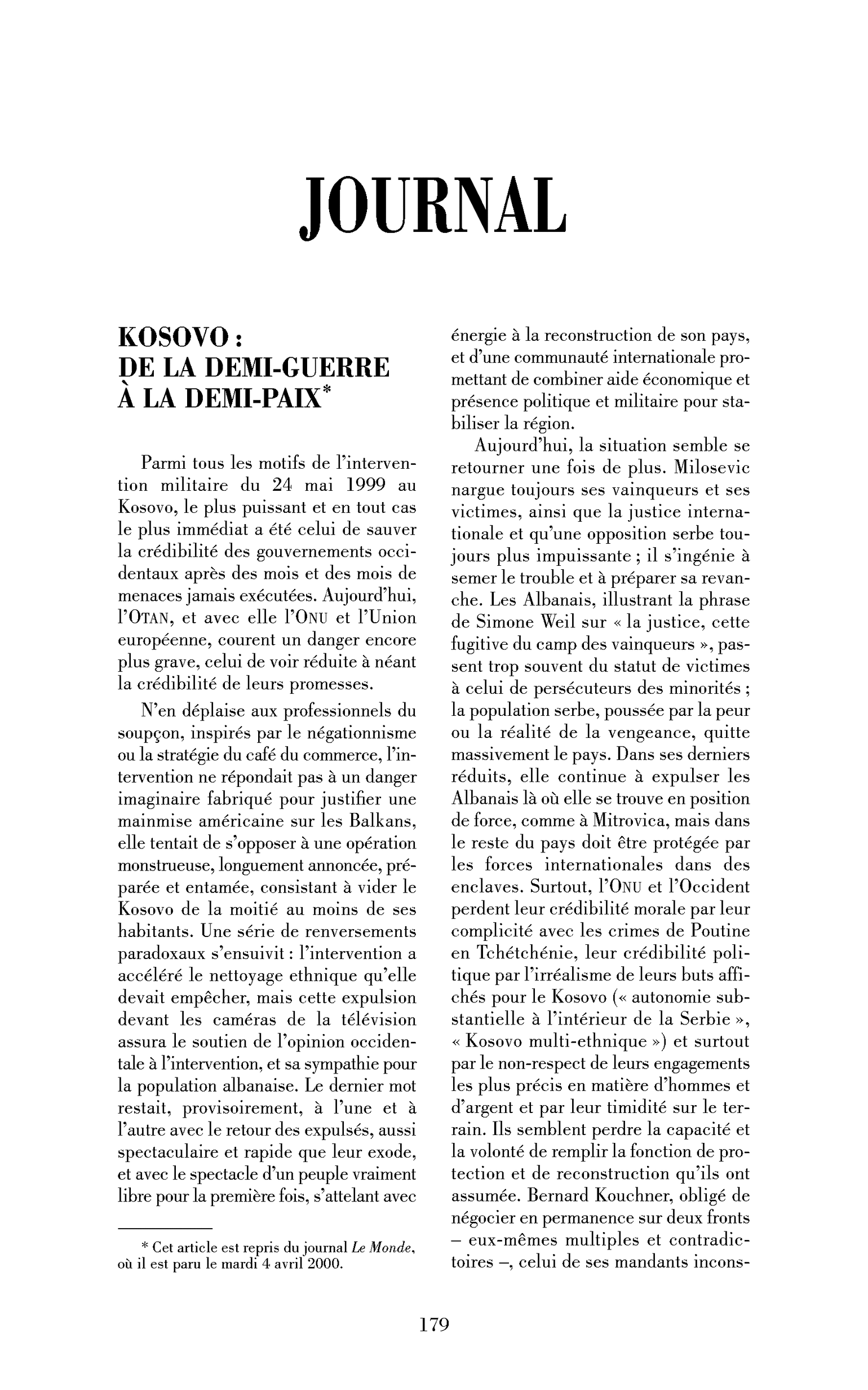 Kosovo : De la demi-guerre à la demi-paix