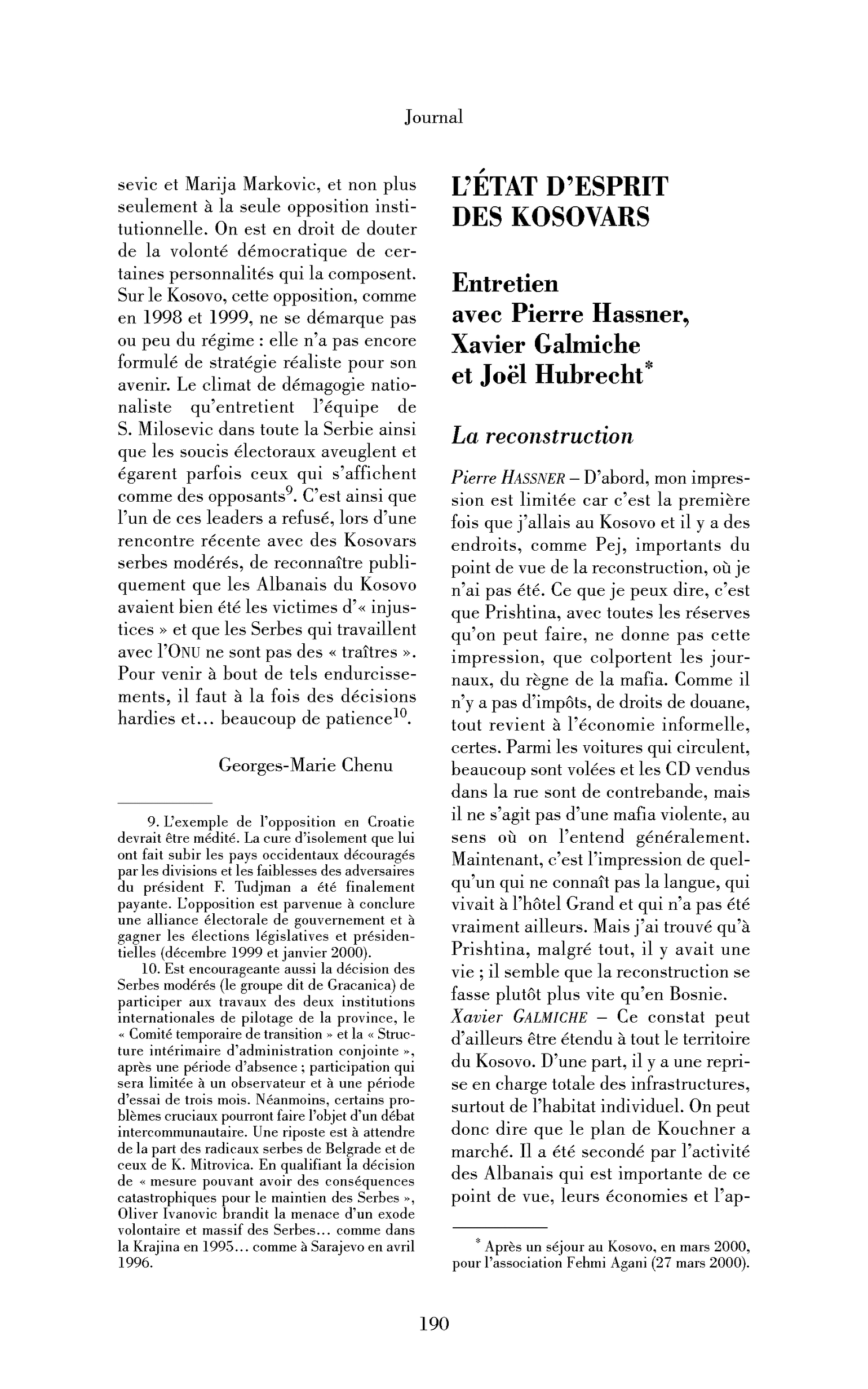 L’état d’esprit des Kosovars
