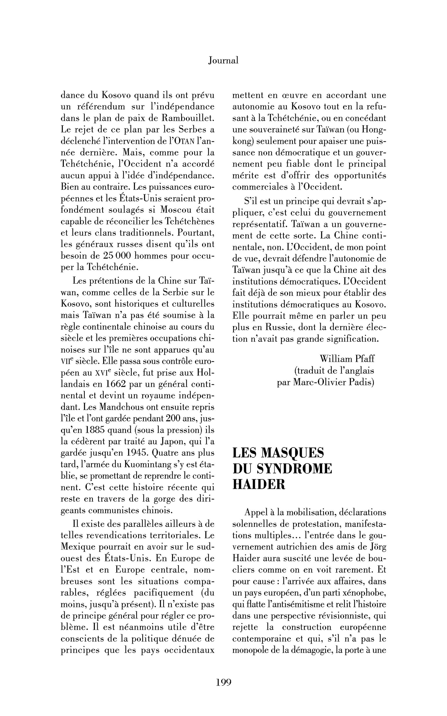 Les masques du syndrome Haider