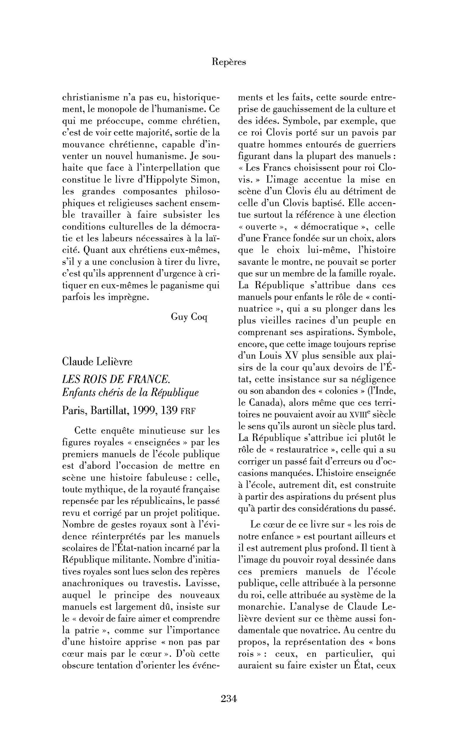 Claude Lelièvre : les Rois de France. Enfants chéris de la République