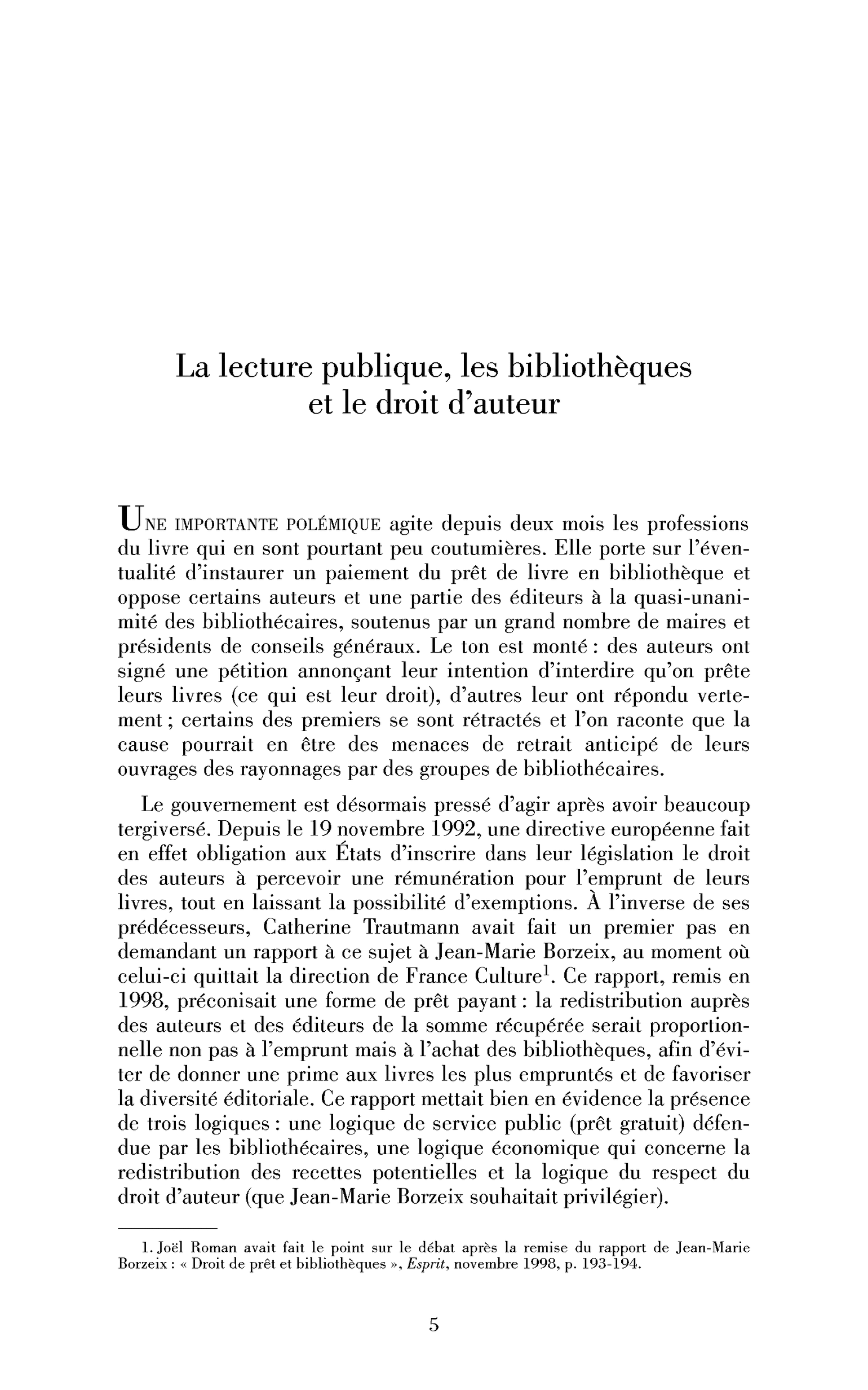 La lecture publique, les bibliothèques et le droit d’auteur