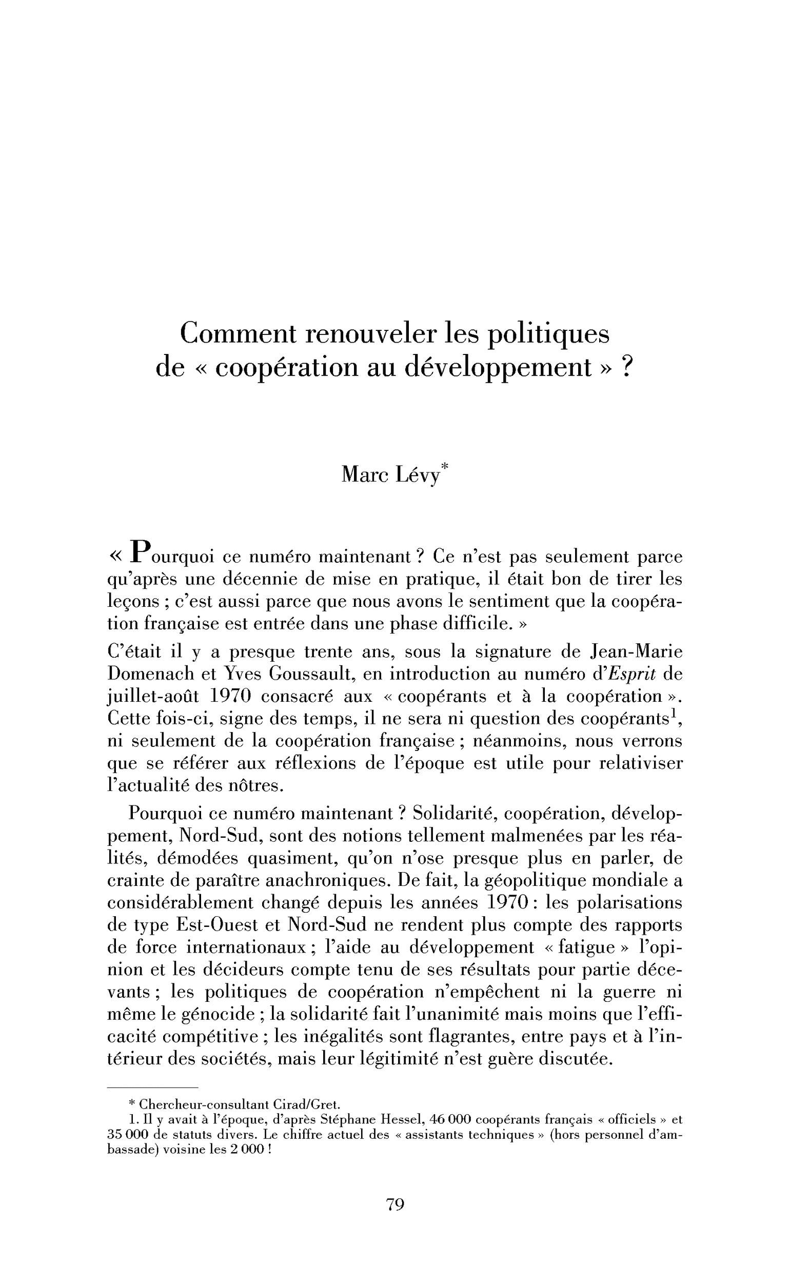 « Introduction : Comment renouveler les politiques de »« coopération au développement« « ?« 