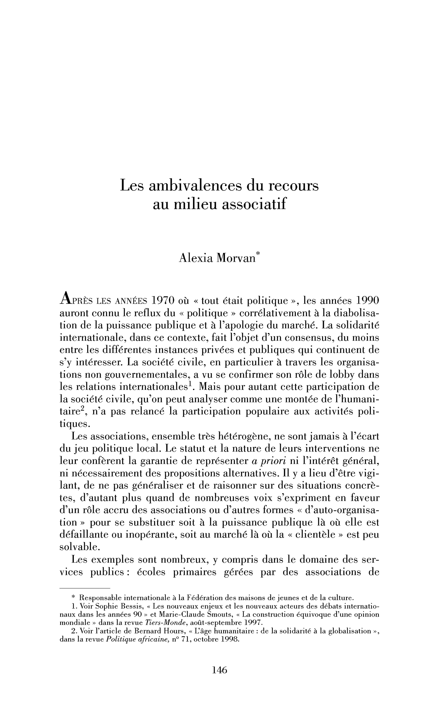 Les ambivalences du recours au milieu associatif